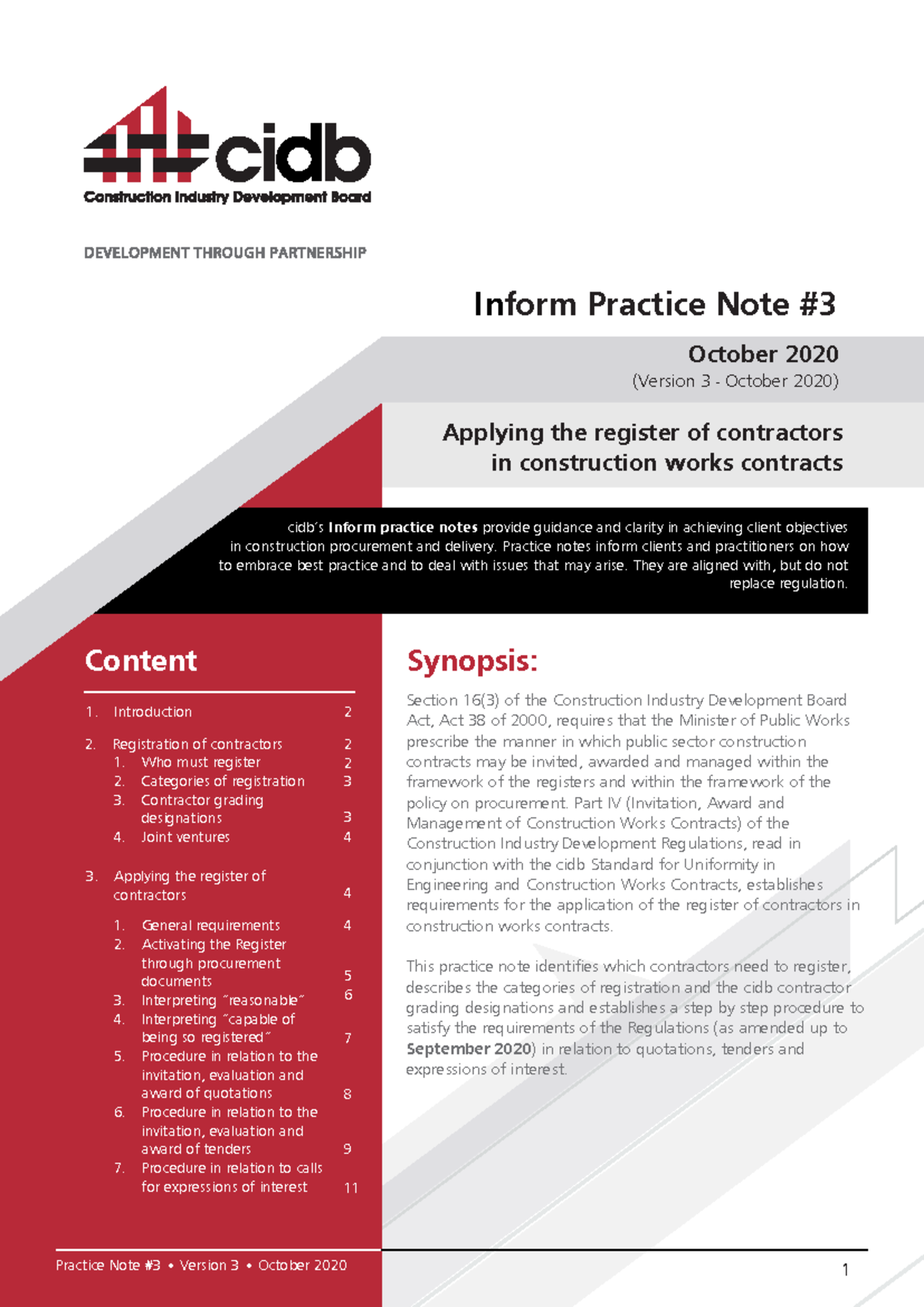 Practice Note 3: Applying the Register of Contractors in Construction ...
