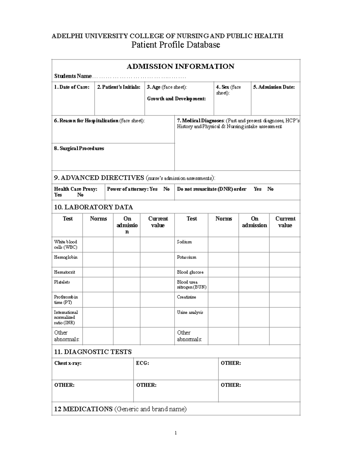 #19 Revised Patient Profile Database 2 - ADELPHI UNIVERSITY COLLEGE OF ...