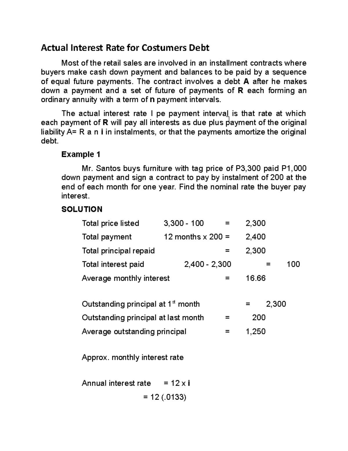 Actual Interest Rate Analysis for Customer Debt (Finance 101) - Studocu