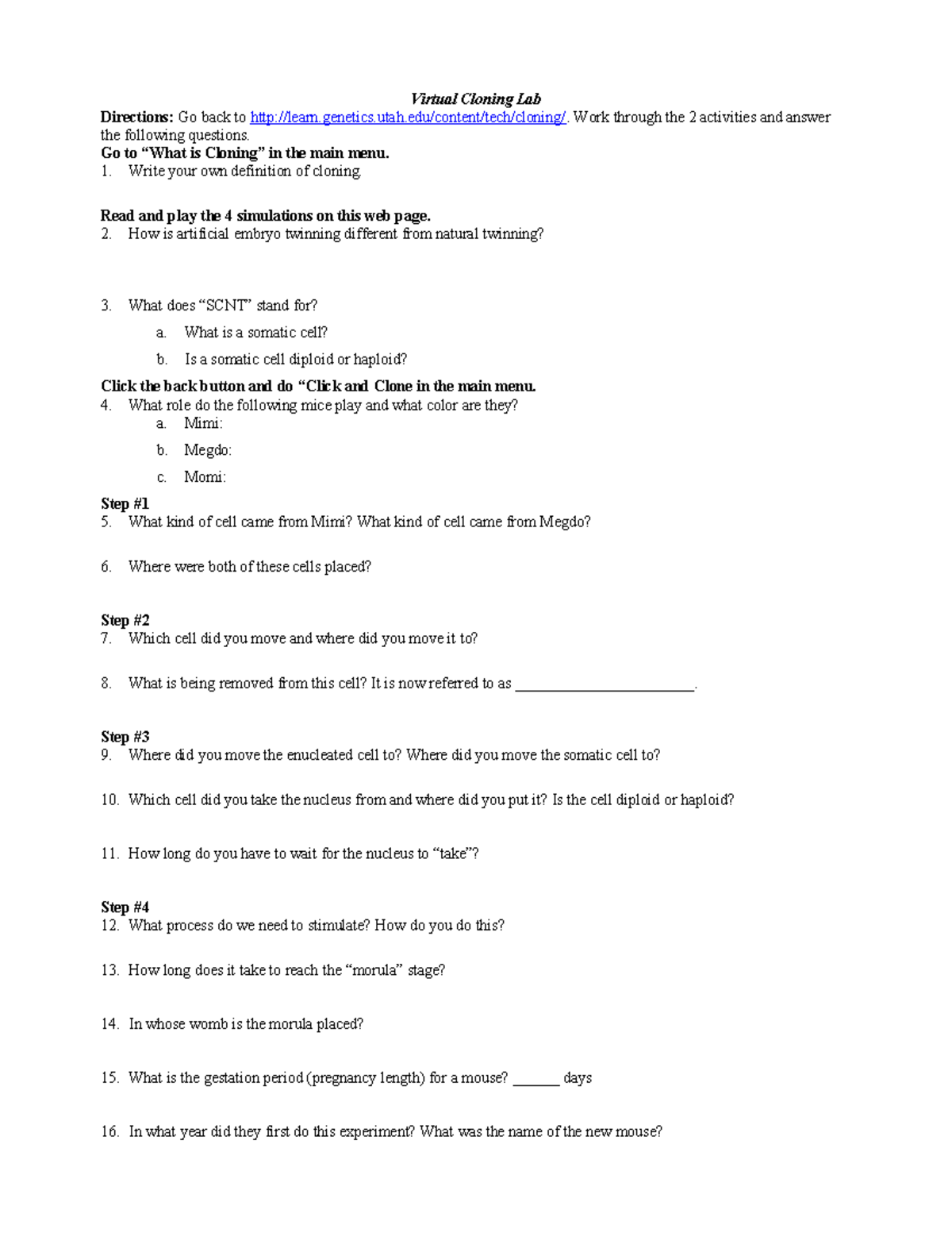 4 19 Virtual Cloning Lab: Activities and Questions Analysis - Studocu
