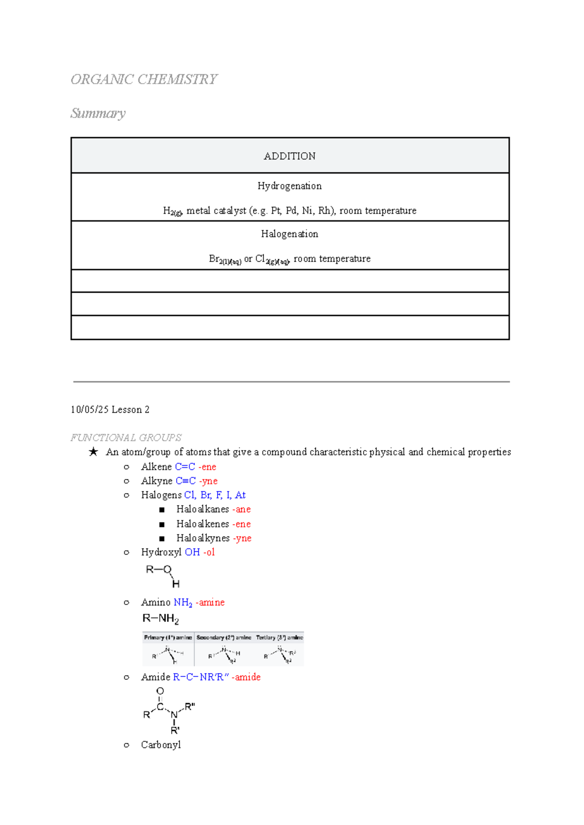 Organic Chemistry Mod 7 Summary: Functional Groups & Reactions - Studocu
