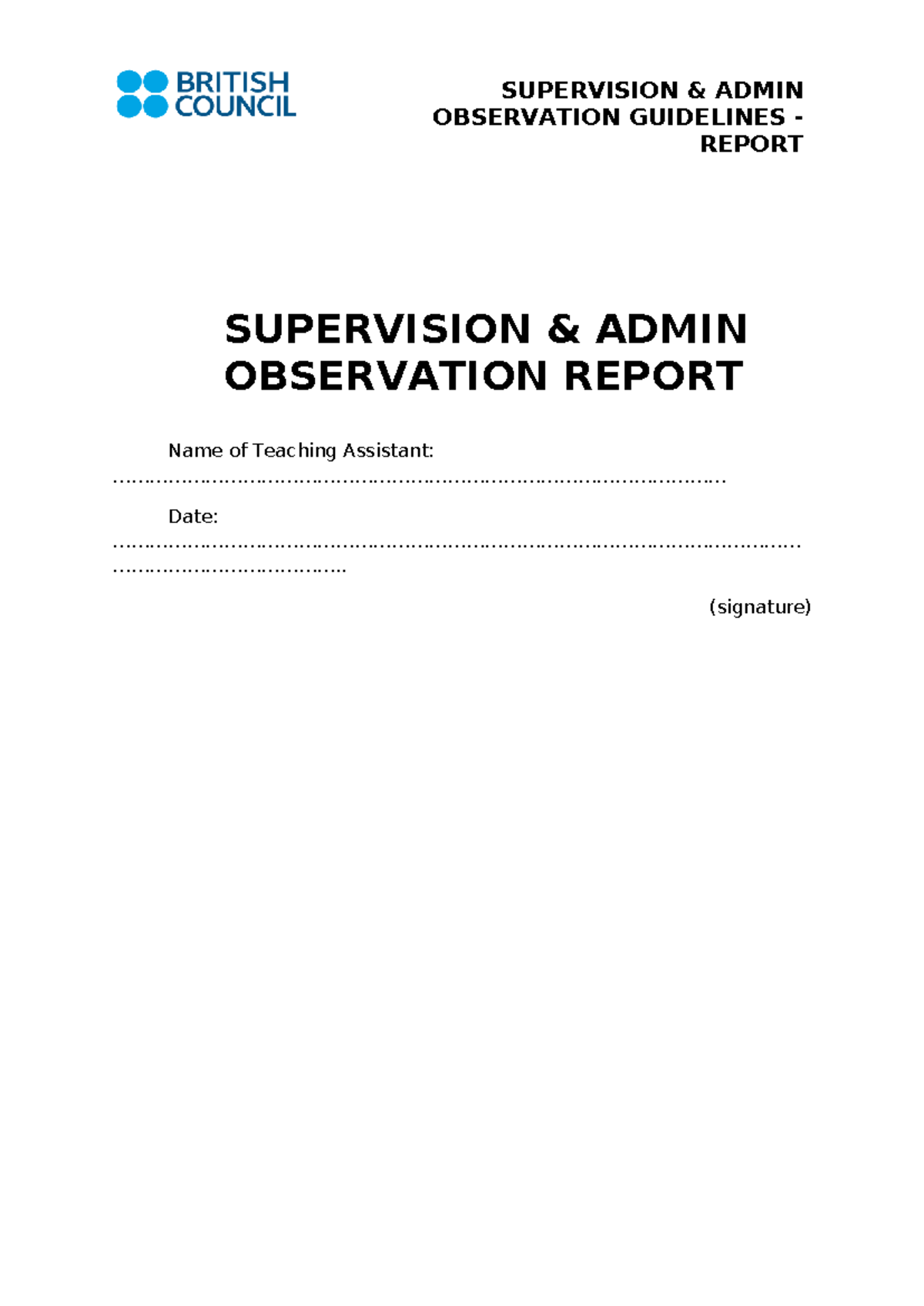 Supervision & Admin Observation Guidelines Report - Studocu