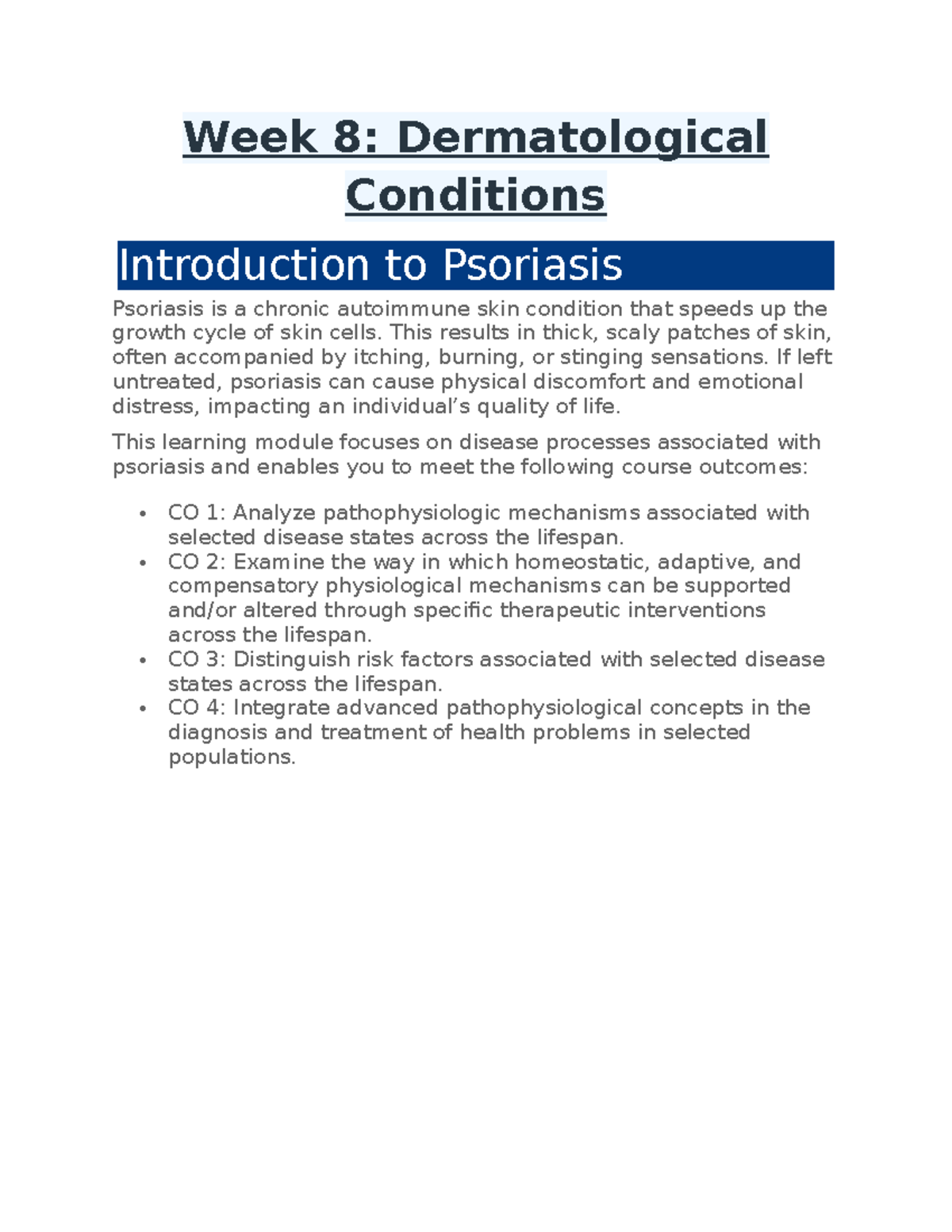 Week 8: Dermatological Conditions - Psoriasis, Rosacea, and Acne - Studocu