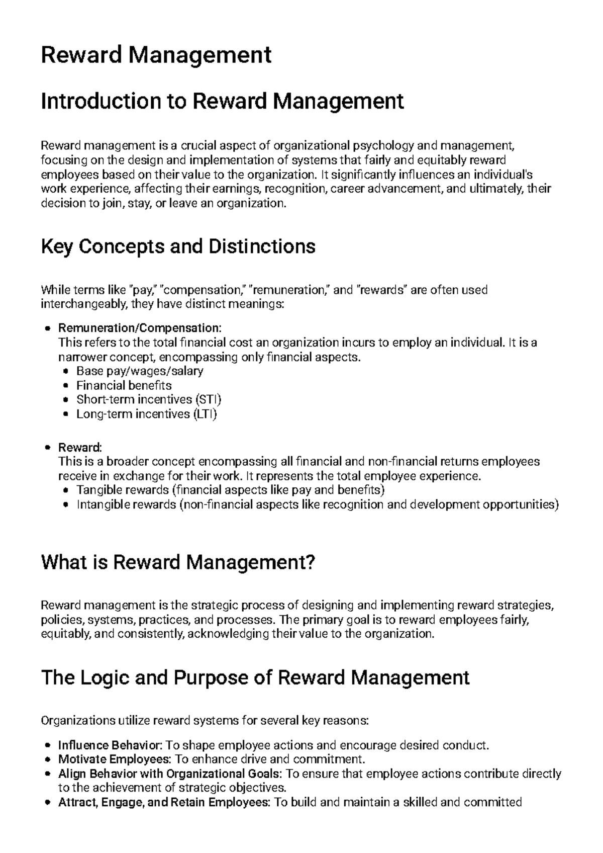 Introduction to Reward Management - Studocu