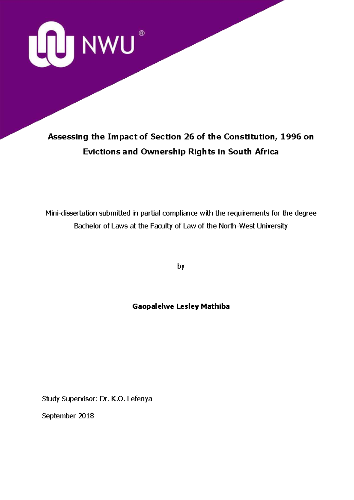 Assessing the Impact of Constitution Section 26 on Evictions (LLB Mini ...