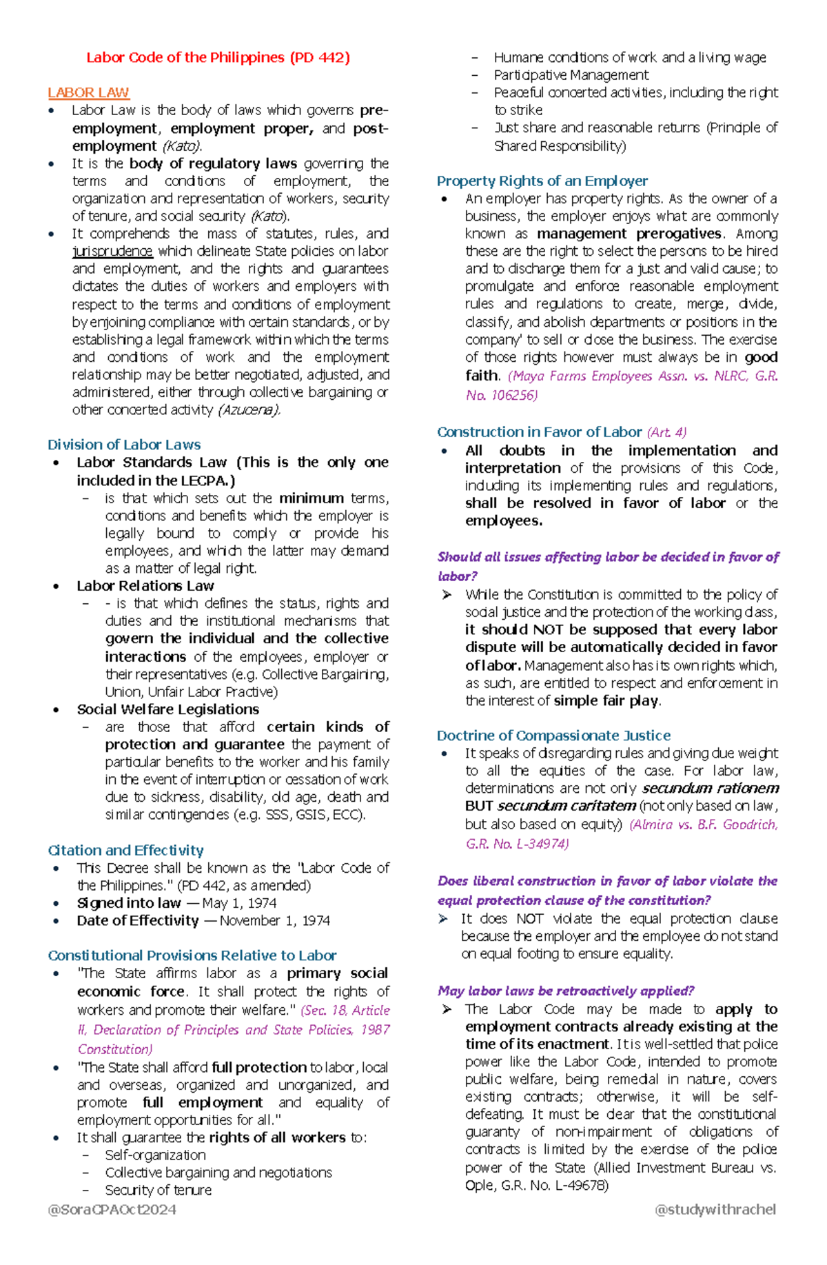 RFBT.09b Updated Labor Code of the Philippines (PD 442) Overview - Studocu