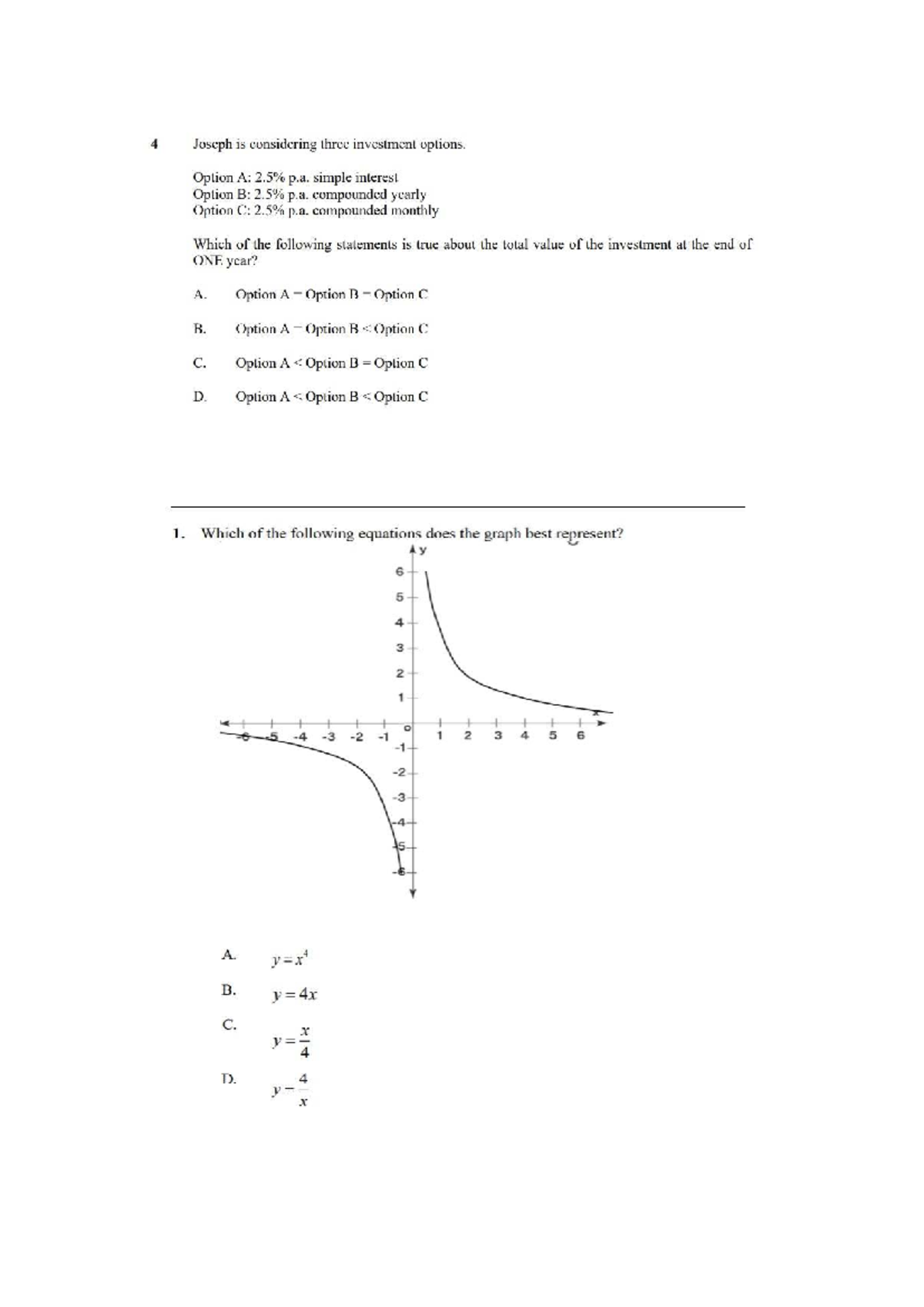 Maths Test 1: Investment Options, Handshakes, and Depreciation Analysis ...