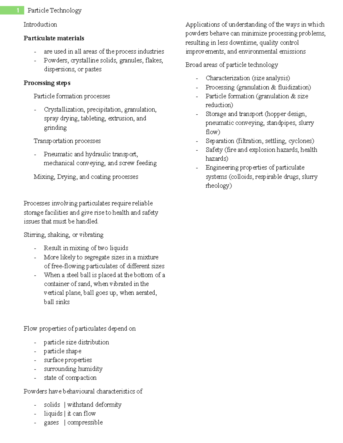 Particle Technology Notes 1.1: Introduction to Particulate Materials ...