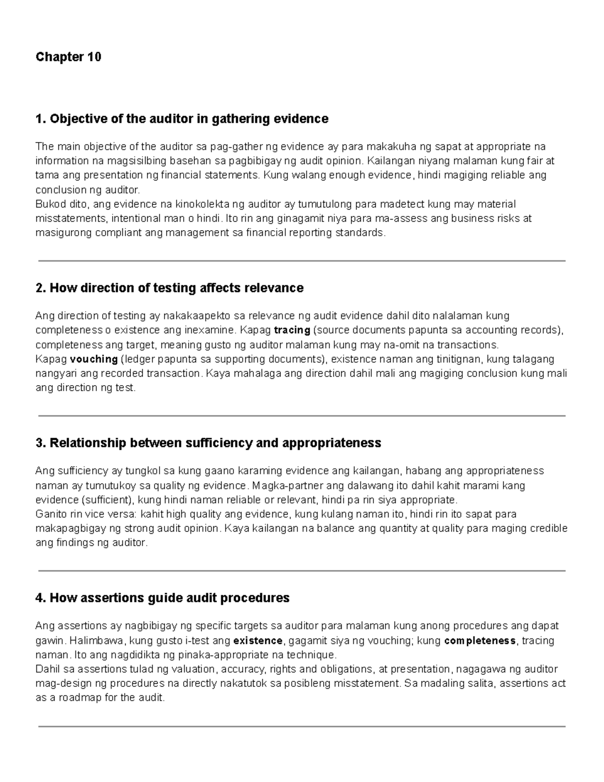 Chapter 10 & 11: Audit Evidence and Sampling Techniques - Studocu