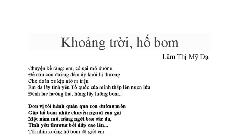 Khoảng Trời Hố Bom - Phân Tích Tác Phẩm Lâm Thị Mỹ Dạ - Document Preview