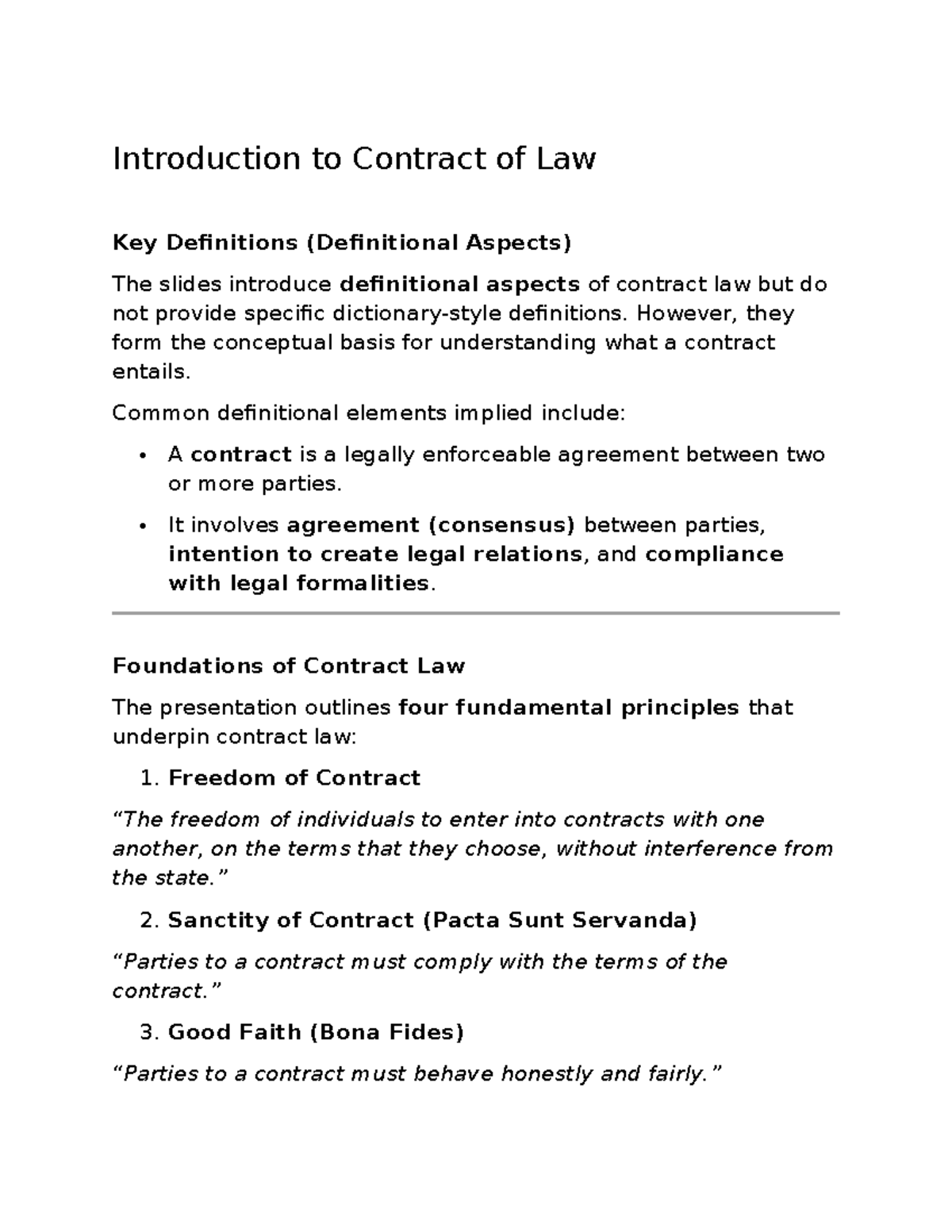 Unit 2 - Key Concepts in Contract Law Definitions and Theories - Studocu