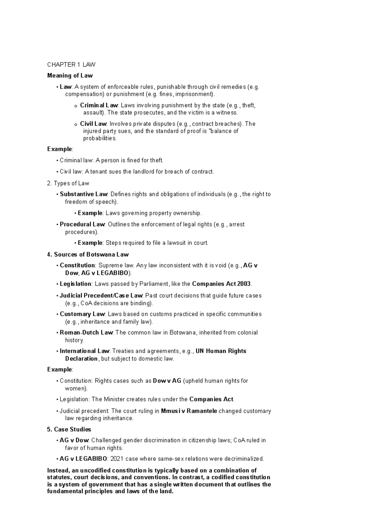 LAW 101: Chapter 1 - Meaning of Law and Types of Law - Studocu