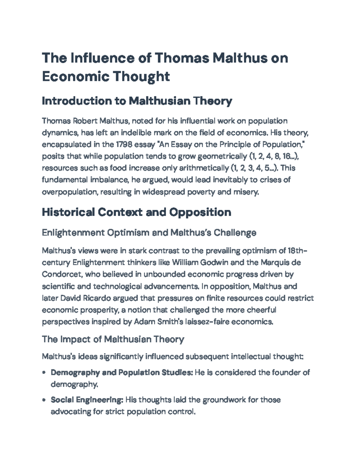 The Influence of Thomas Malthus on Economic Thought: A Comprehensive ...