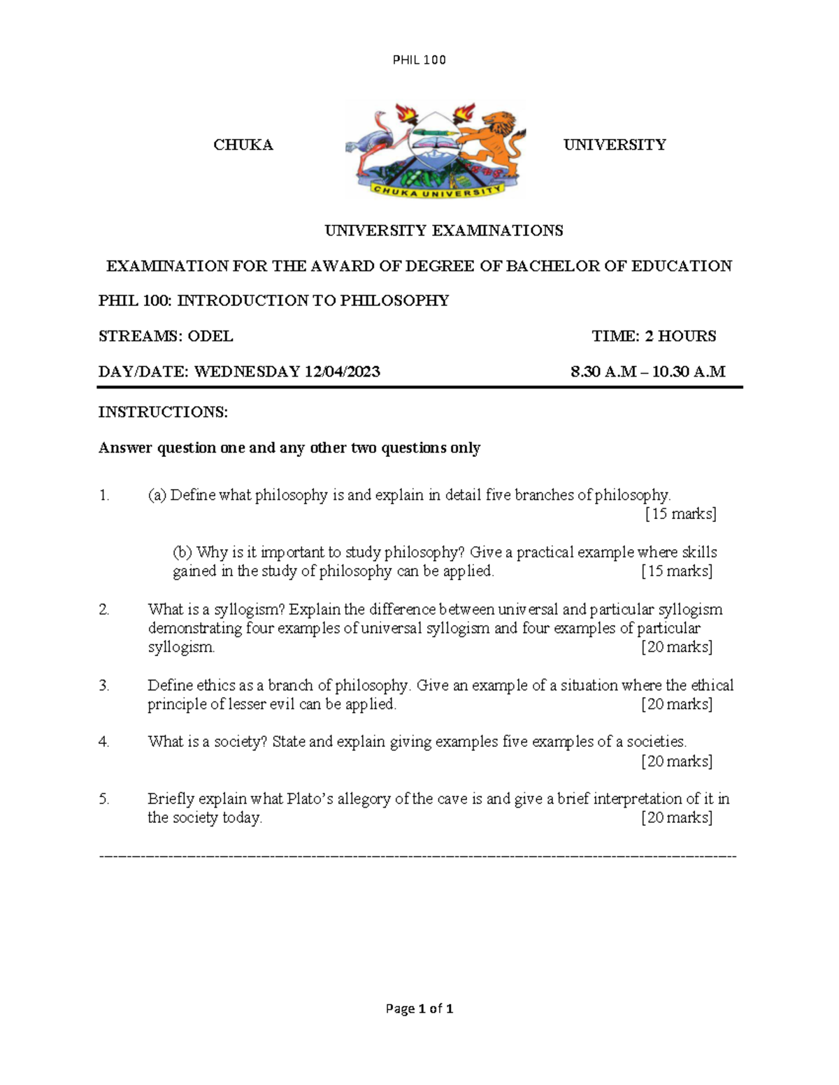 PHIL 100: Introduction to Philosophy Lecture Notes for Exam Prep - Studocu