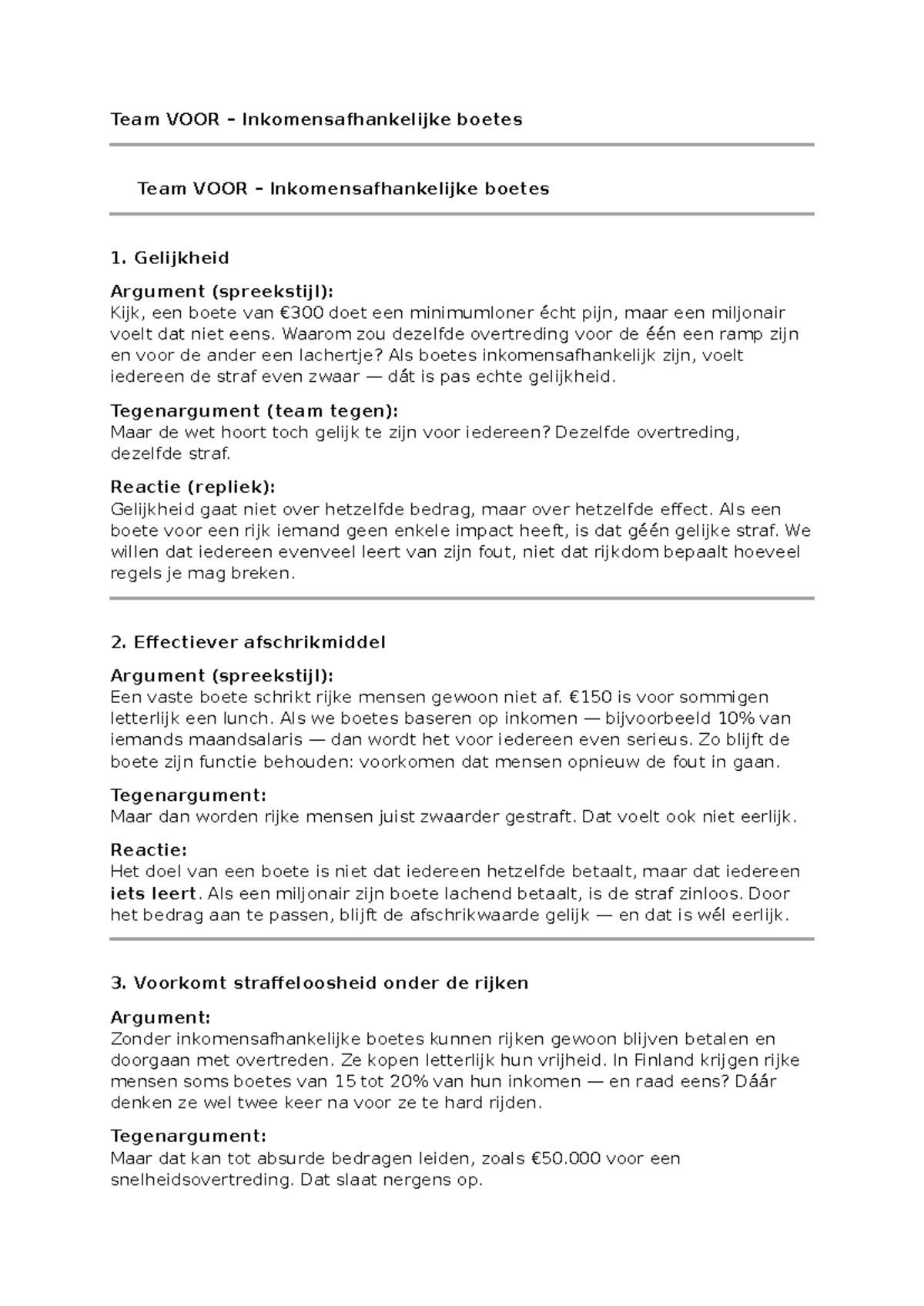 Team VOOR Inkomensafhankelijke Boetes: Argumenten en Tegenargumenten ...
