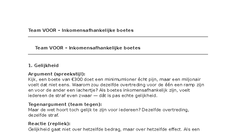 Team VOOR Inkomensafhankelijke Boetes: Argumenten en Tegenargumenten ...
