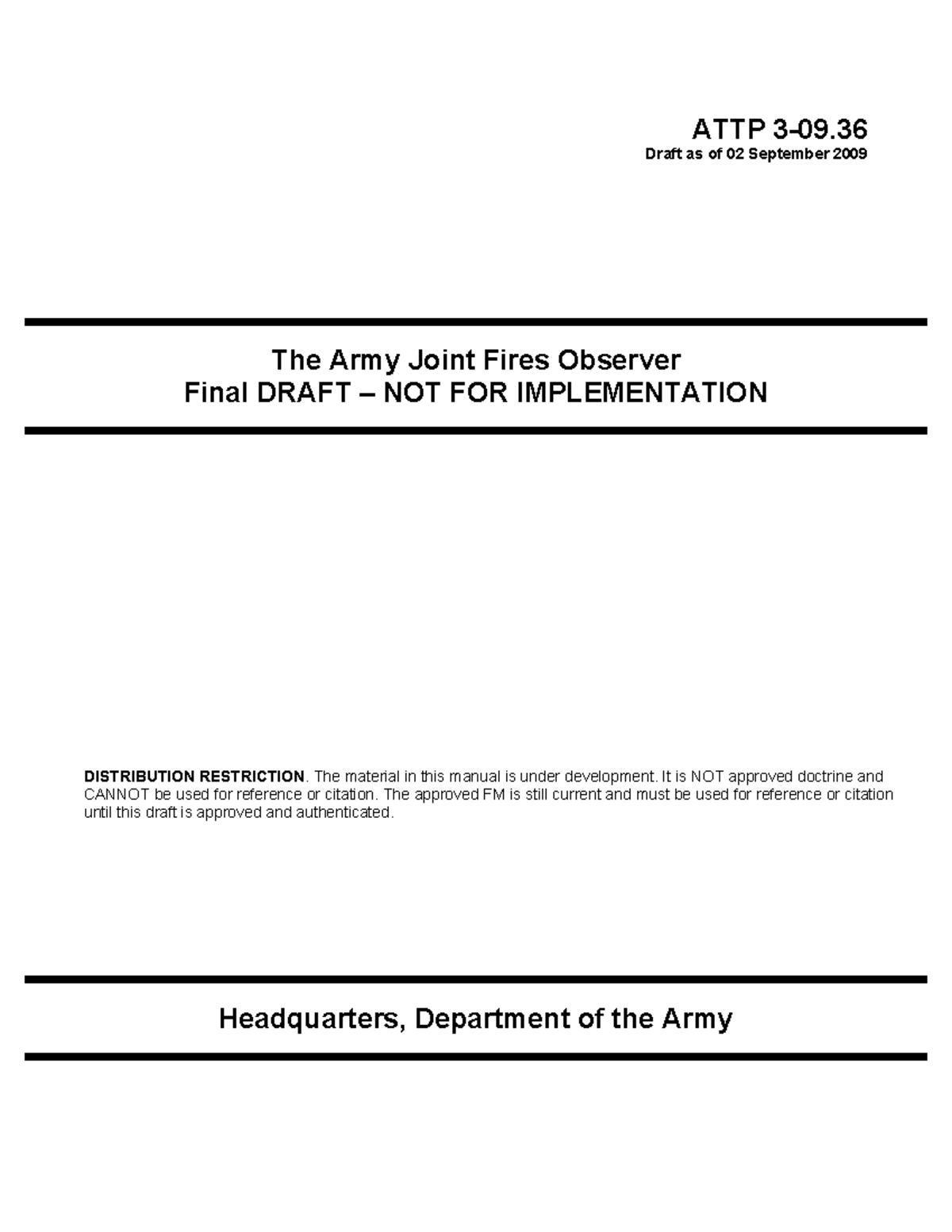 Final Draft ATTP 3-09.36: Joint Fires Observer Manual Overview - Document Preview