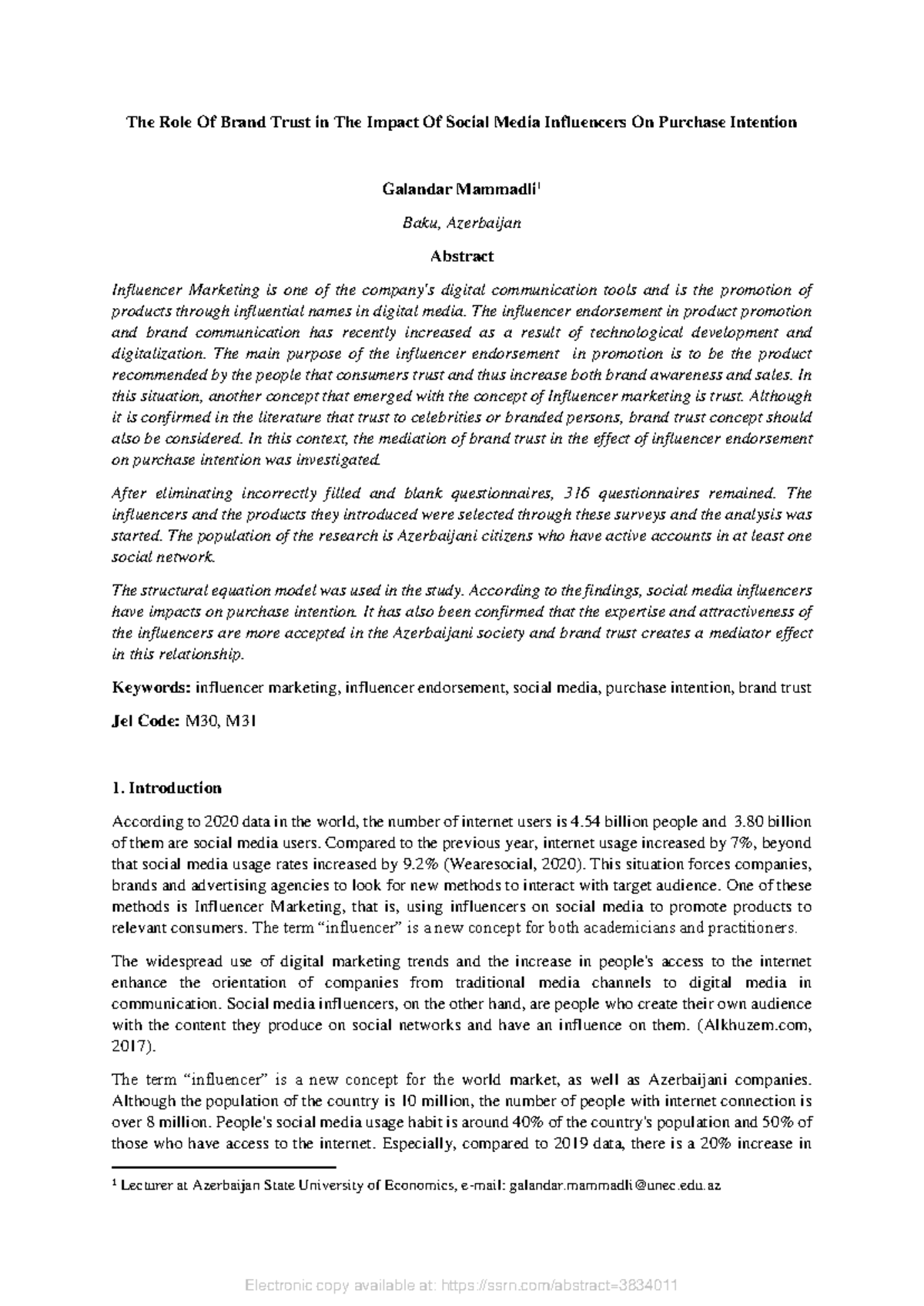 Ssrn-3834011asdasdasd - The Role Of Brand Trust in The Impact Of Social ...