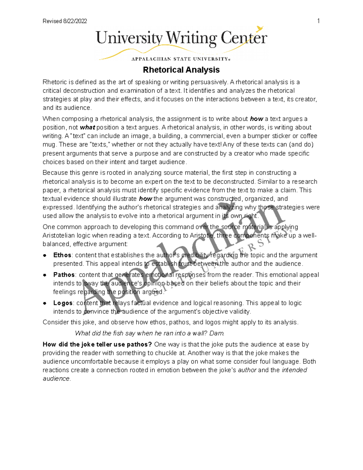 Rhetorical Analysis - essay - Revised 8/22/2022 1 Rhetorical Analysis ...