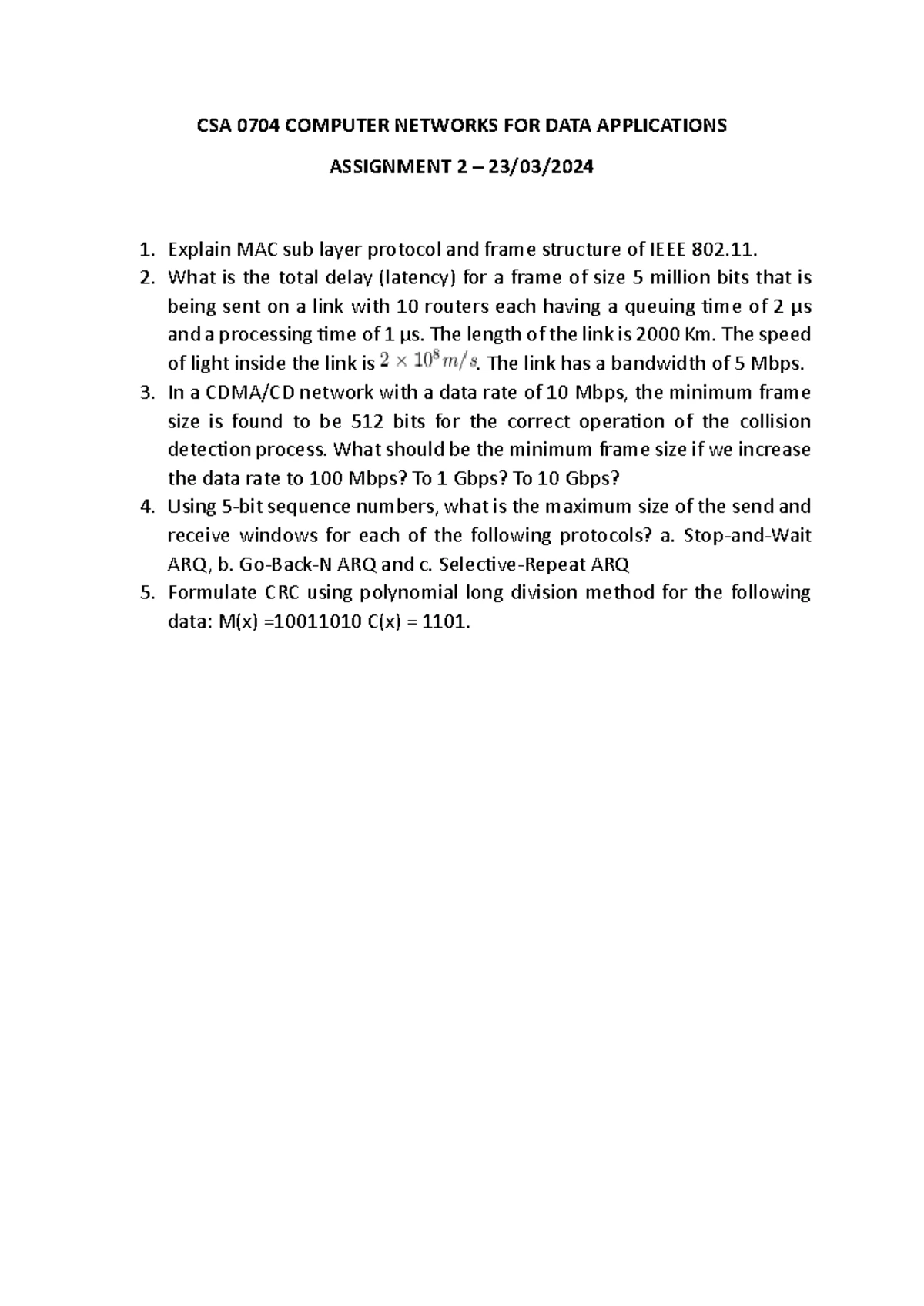 Assignment 2 - Summary Computer science and engineering - CSA 0704 ...