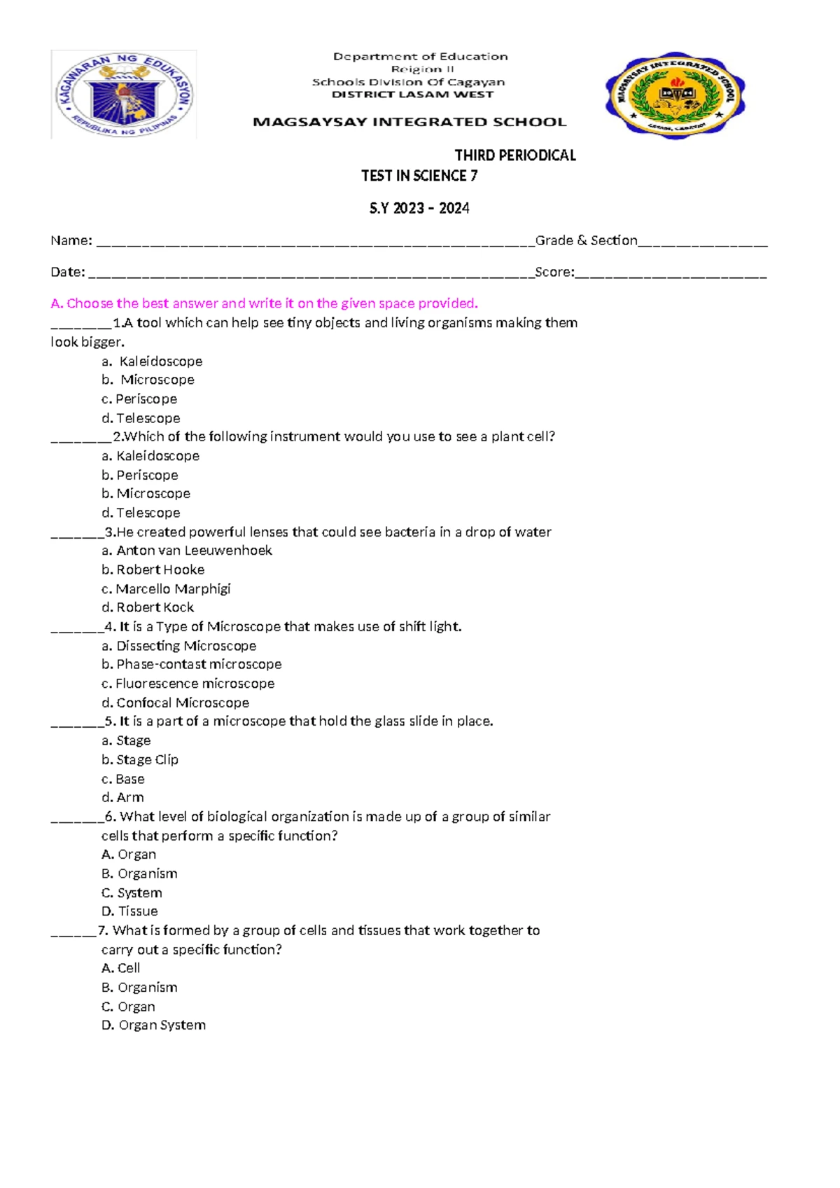 Q1 LE Science 7 Lesson 2 Week 2 - 7 Lesson Exemplar for Science for ...