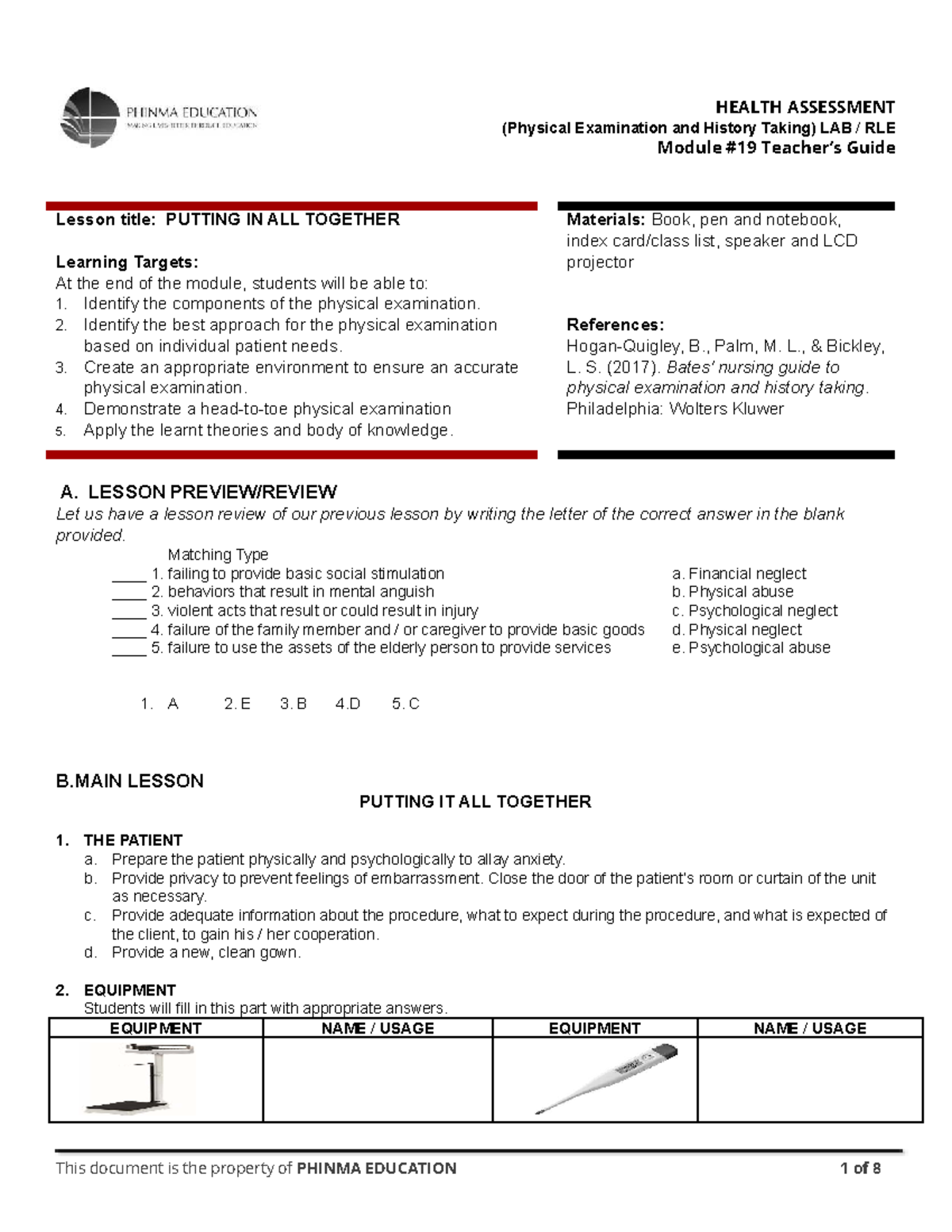 HEALTH ASSESSMENT LAB RLE Module Guide: Putting It All Together - Studocu
