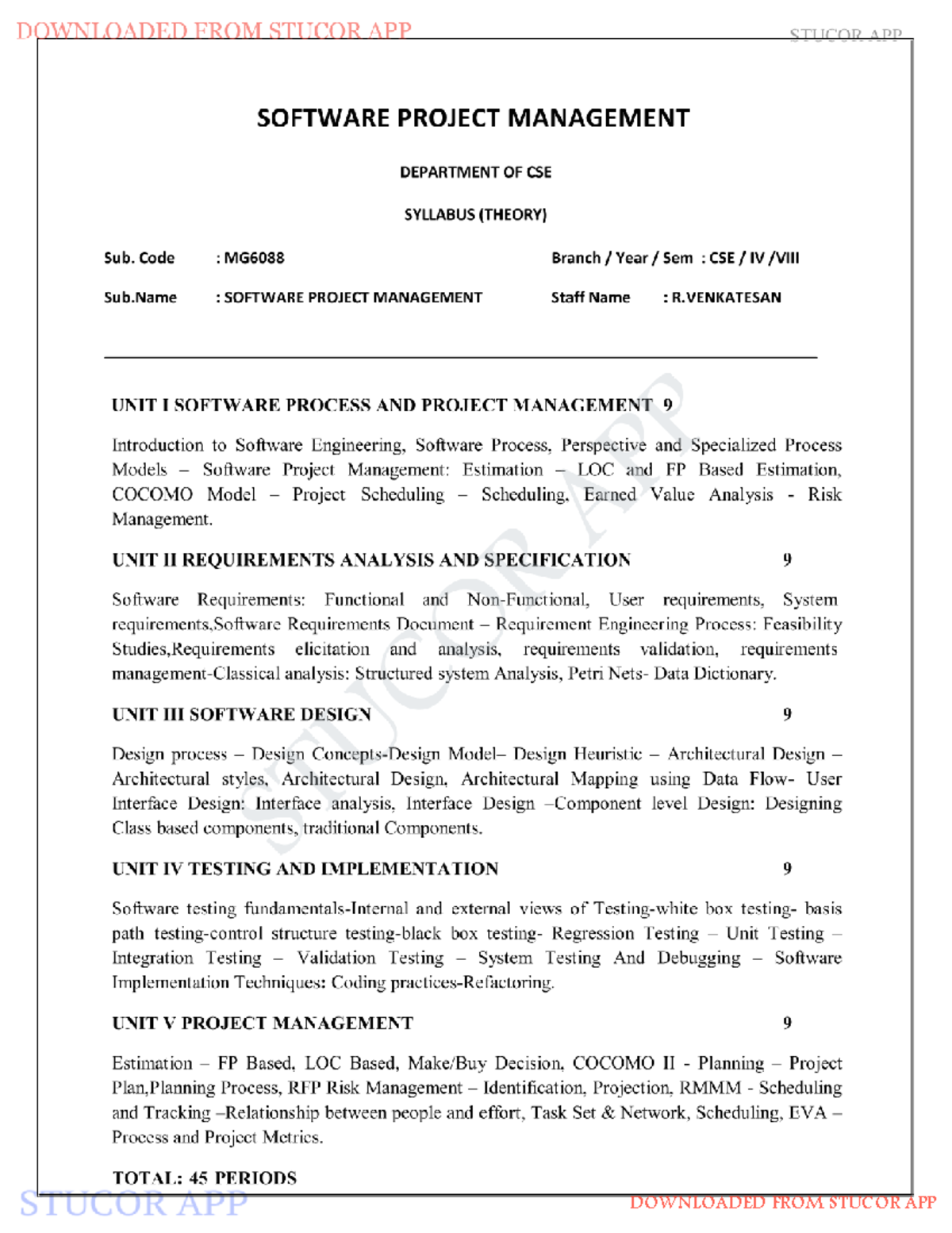 Sofware project mangement Stucor MG6088-UK - Lecture notes 1,2,3,4,5 ...