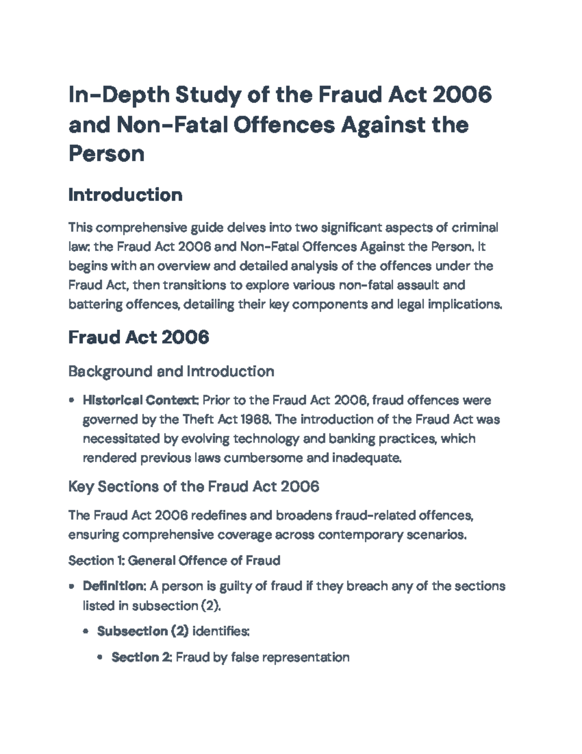 Comprehensive Guide to Fraud Act 2006 & Non-Fatal Offences (LAW101 ...