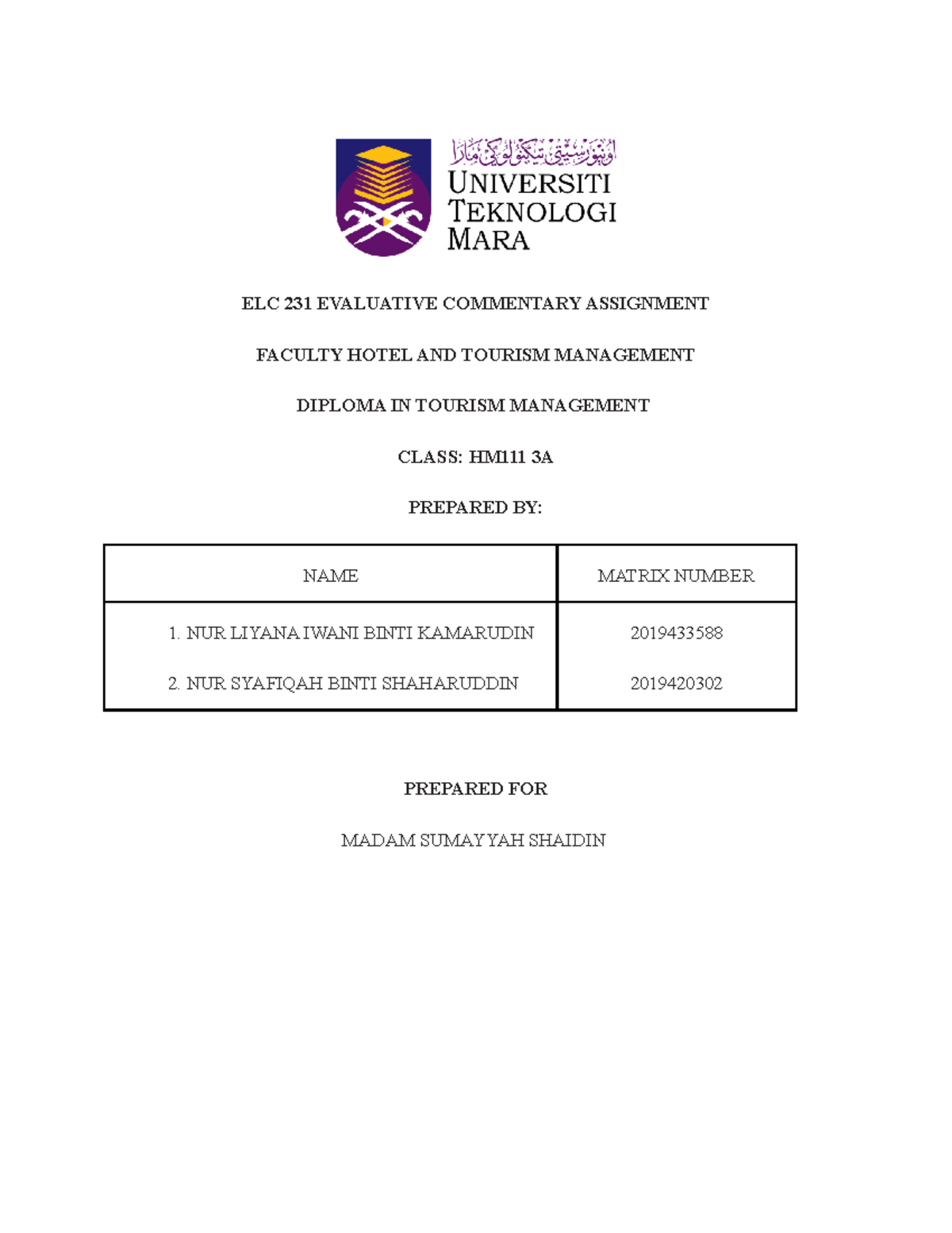 Elc 231 Evaluative Commentary Elc 231 Evaluative Commentary