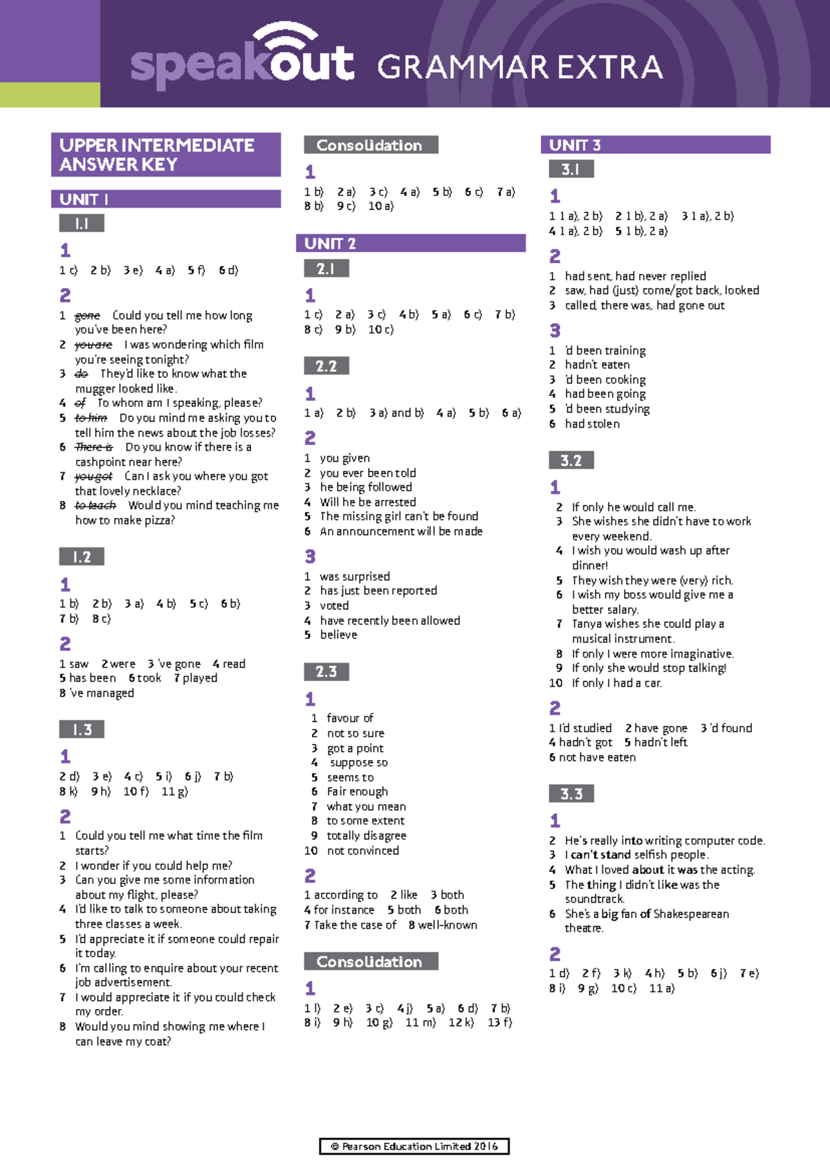 Speakout Upper-Intermediate Extra Grammar Answer Key (Units 1-10) - Studocu