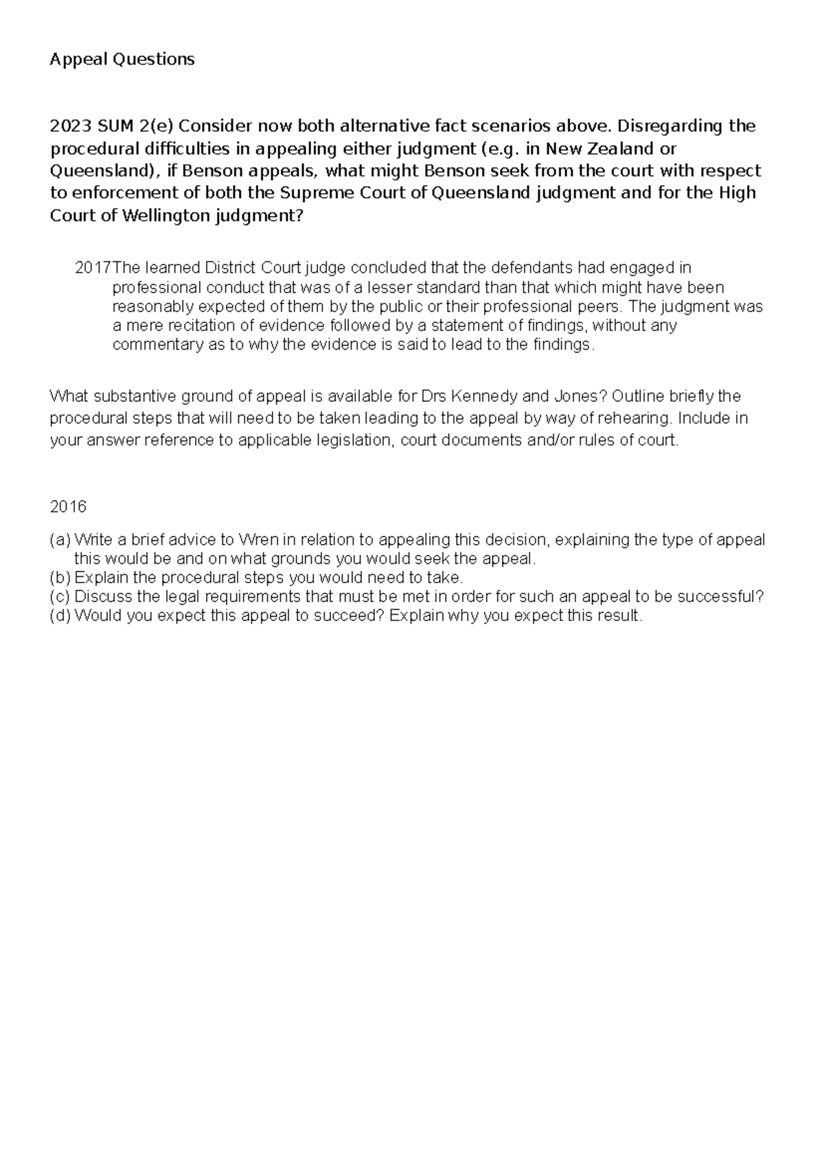 306 - Appeal Questions - Notes from class - Appeal Questions 2023 SUM 2 ...