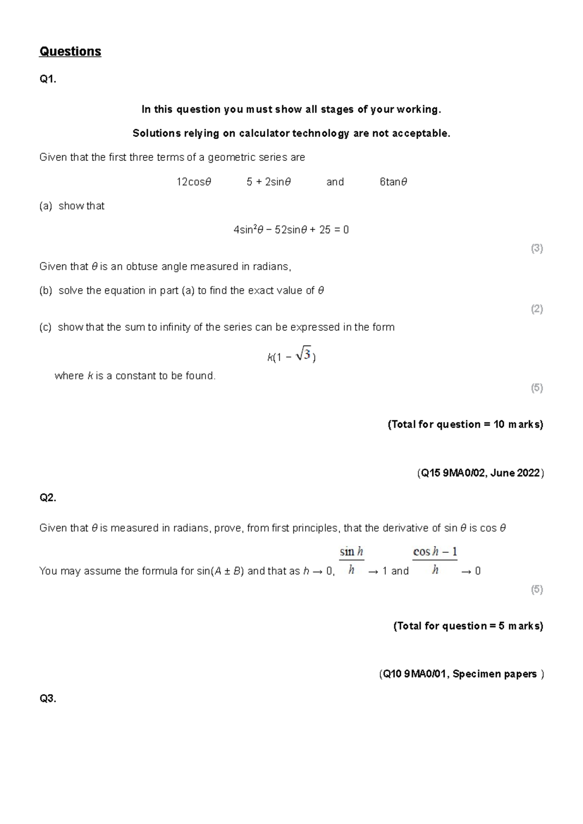 Mathematics A-Level: Complete Question Compilation (9MA0/02) - Studocu