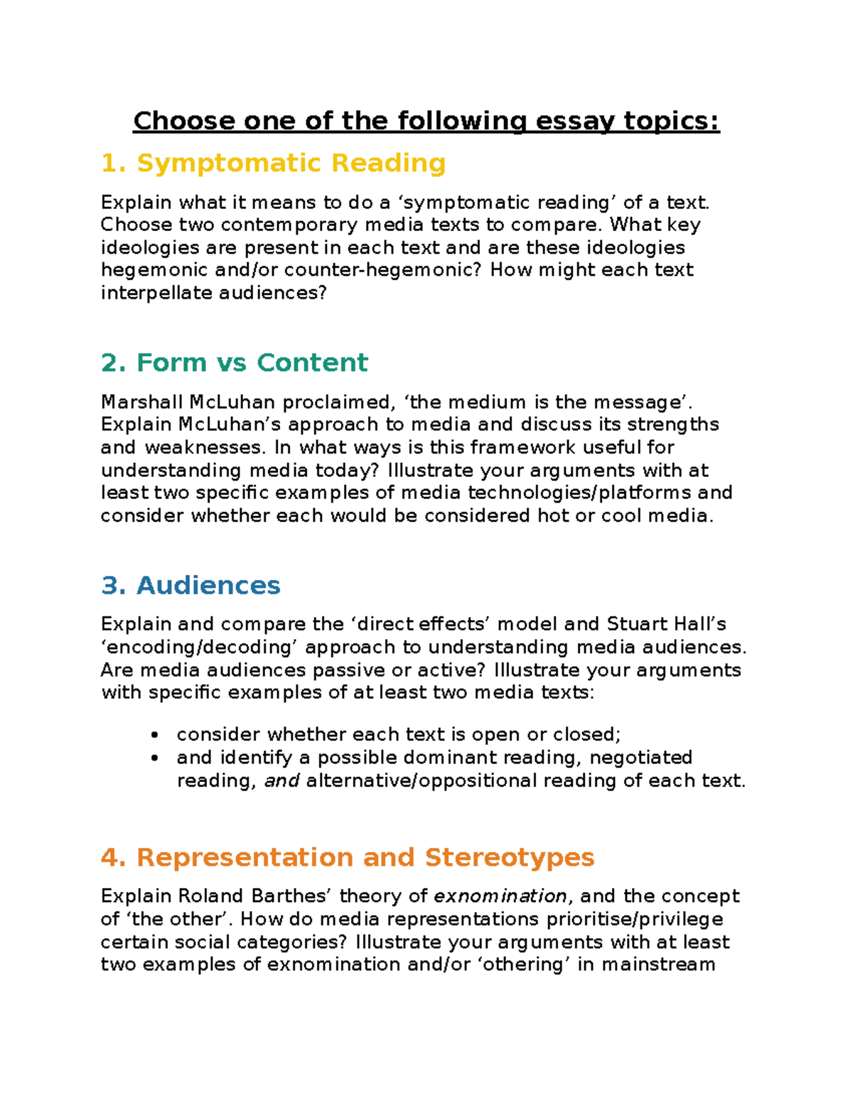 Choose one of the following essay topics - Symptomatic Reading Explain ...