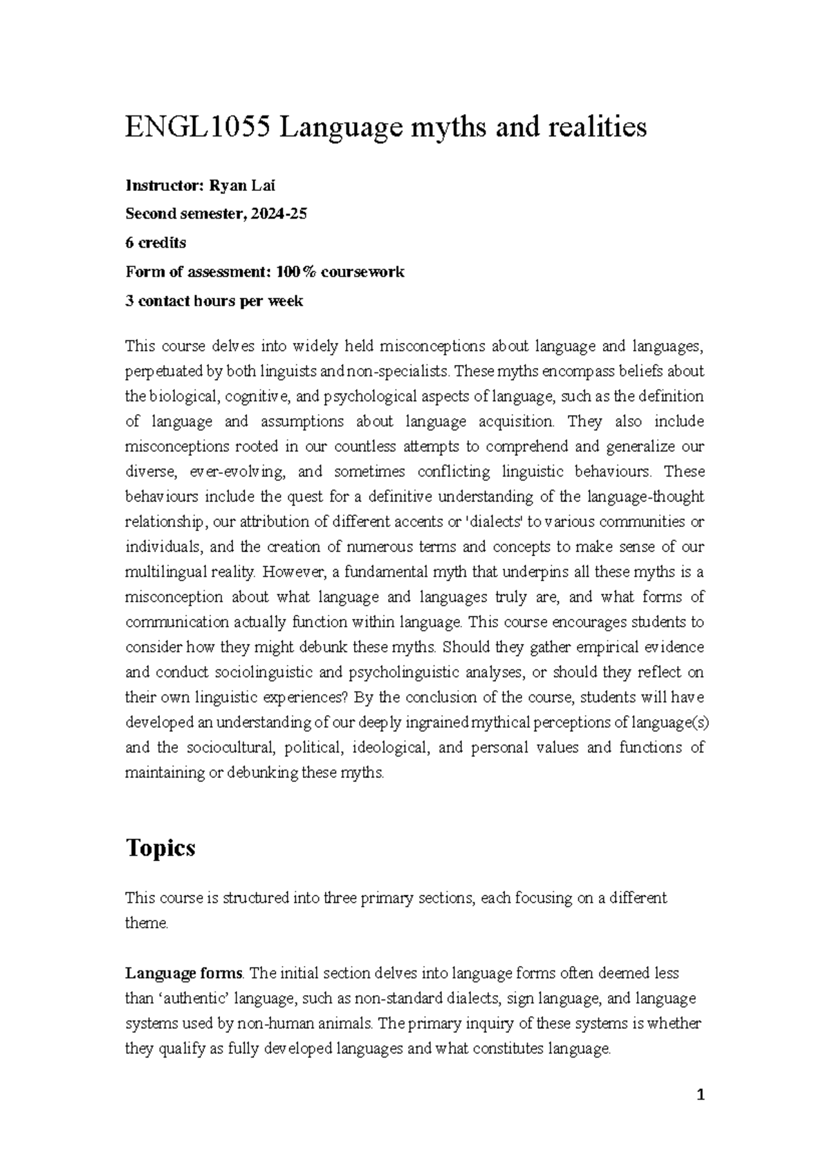 ENGL1055 Language Myths: Course Outline and Assessment Details - Studocu