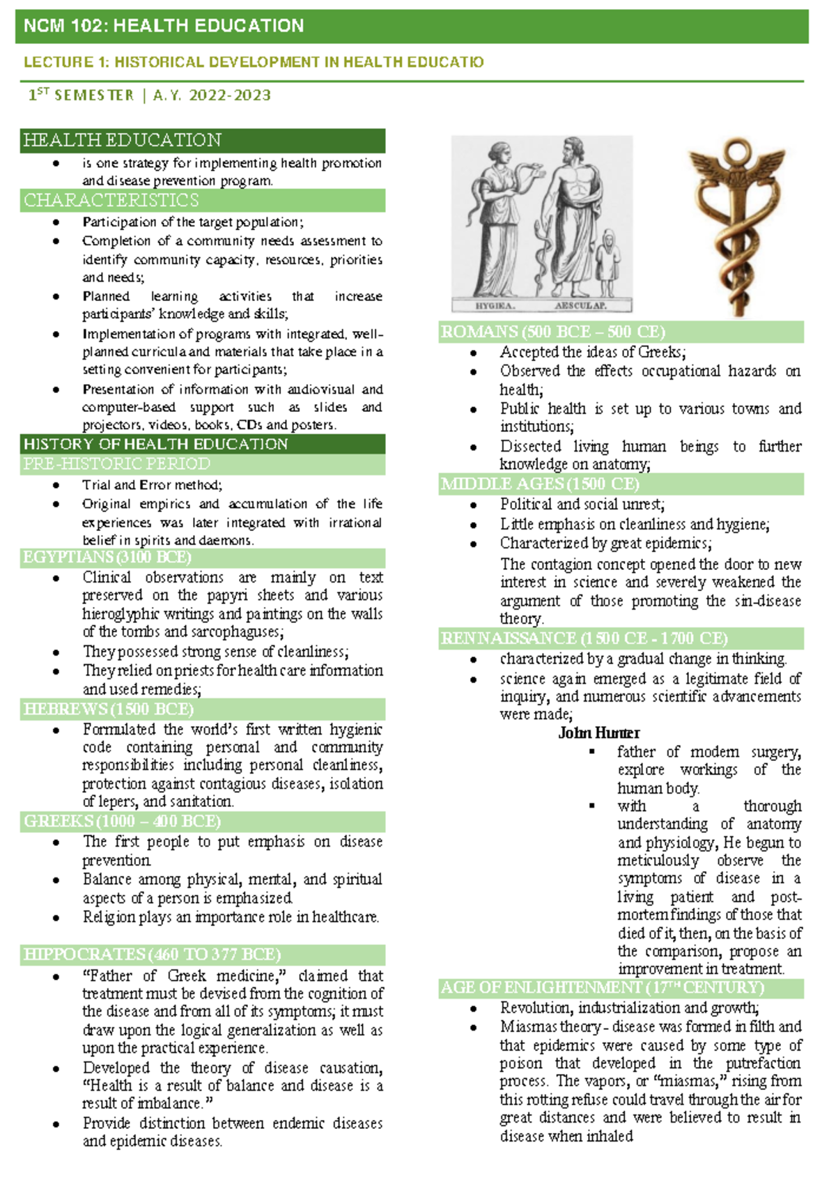 NCM 102: Health Education Lecture 1 - Historical Development Overview ...