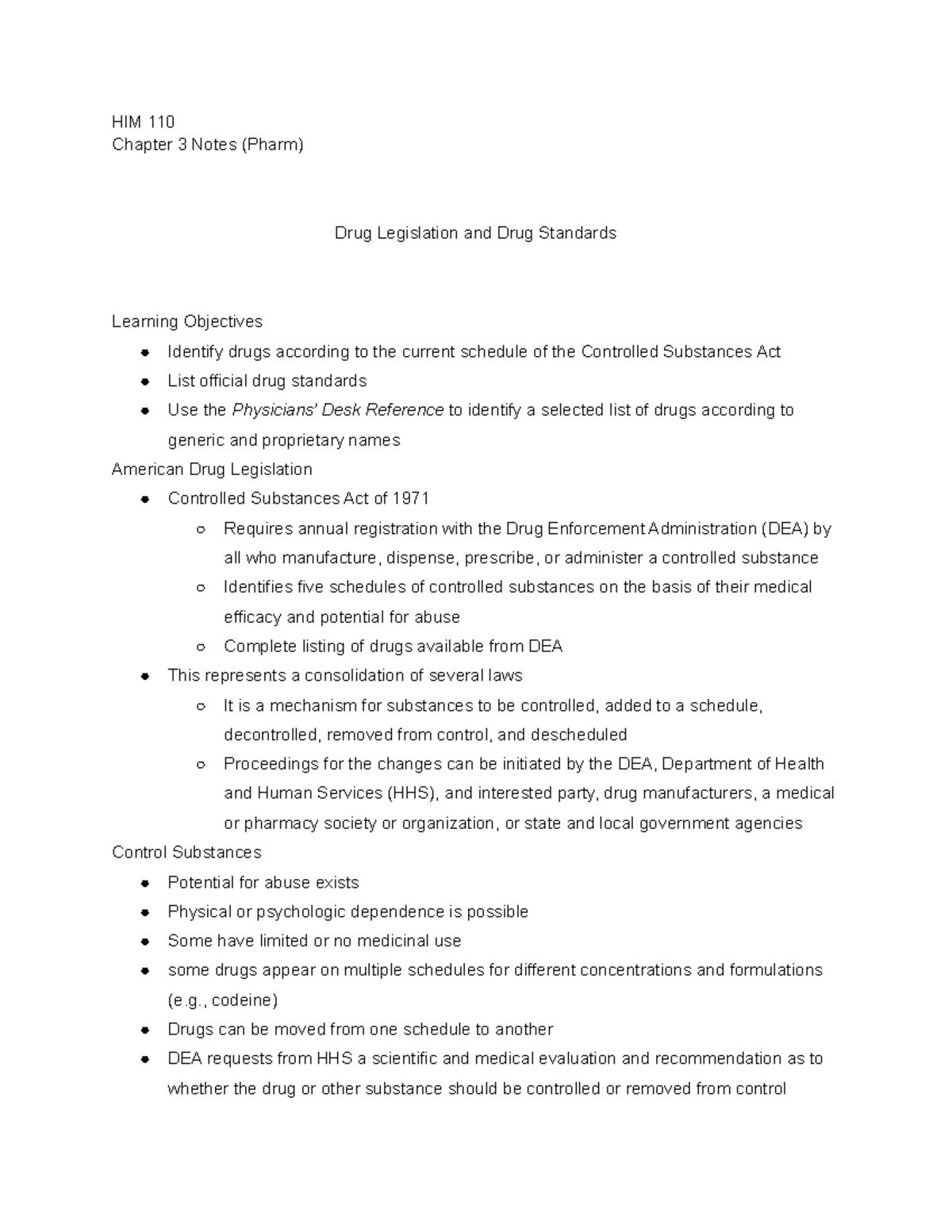 HIM 110 - Chap 3 Notes (Pharm) - HIM 110 Chapter 3 Notes (Pharm) Drug ...