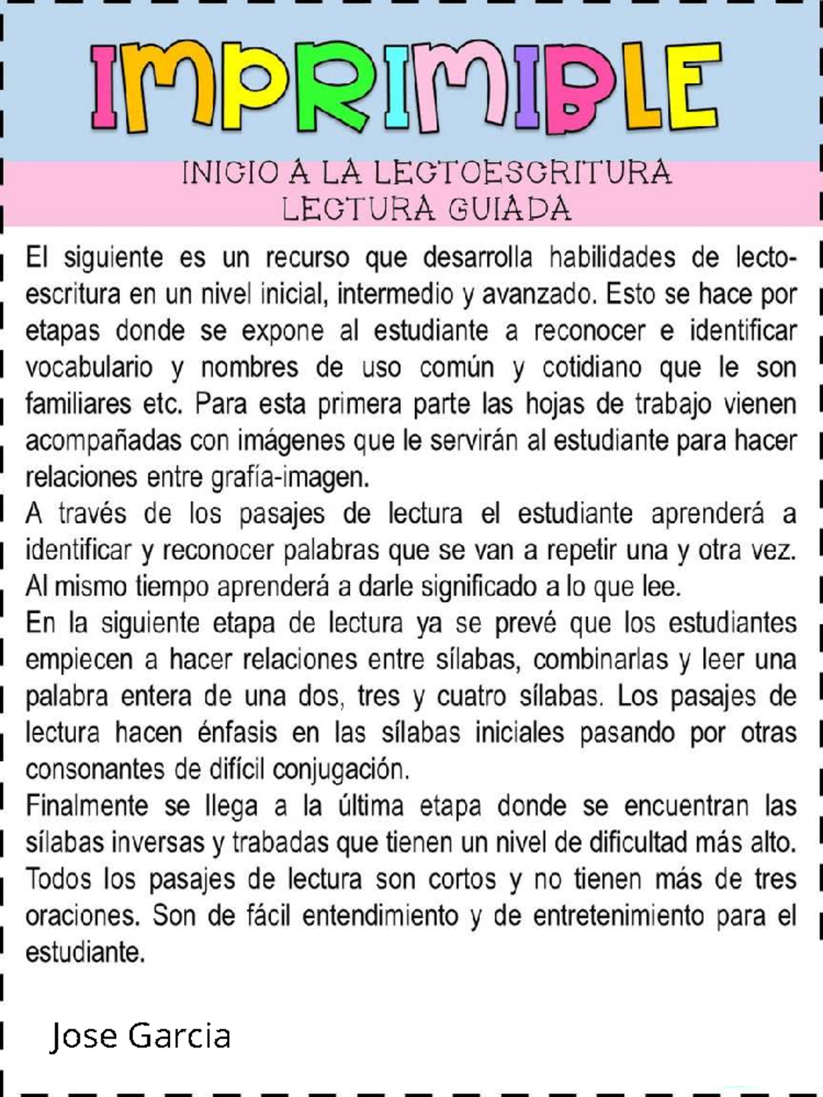 IMPRIMIBLE INICIO A LA LECTOESCRITURA: 60 Pasajes de Lectura Guiada ...