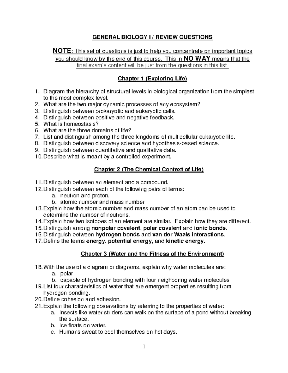 Final Exam Study Guide for BIO 101: Chapters 12-17 Concepts & Questions ...