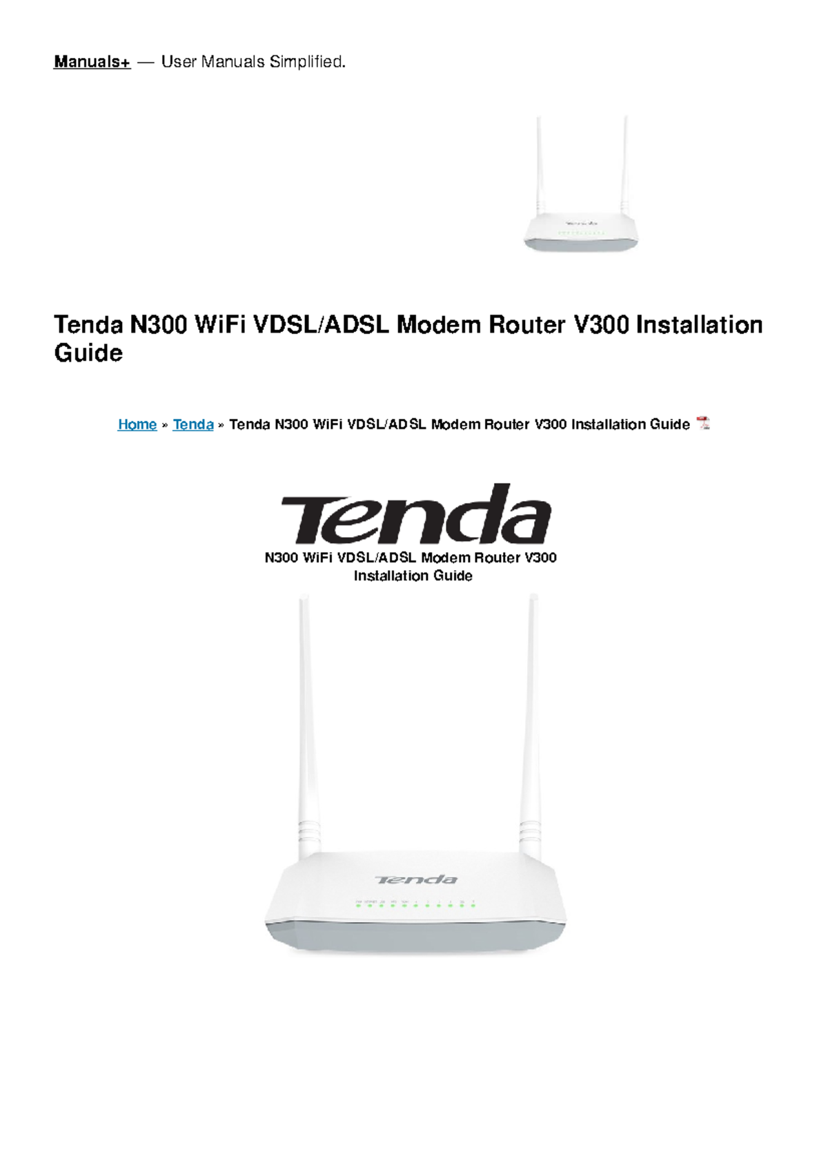 N300 WiFi Modem Router V300 Installation Guide and Manual - Studocu