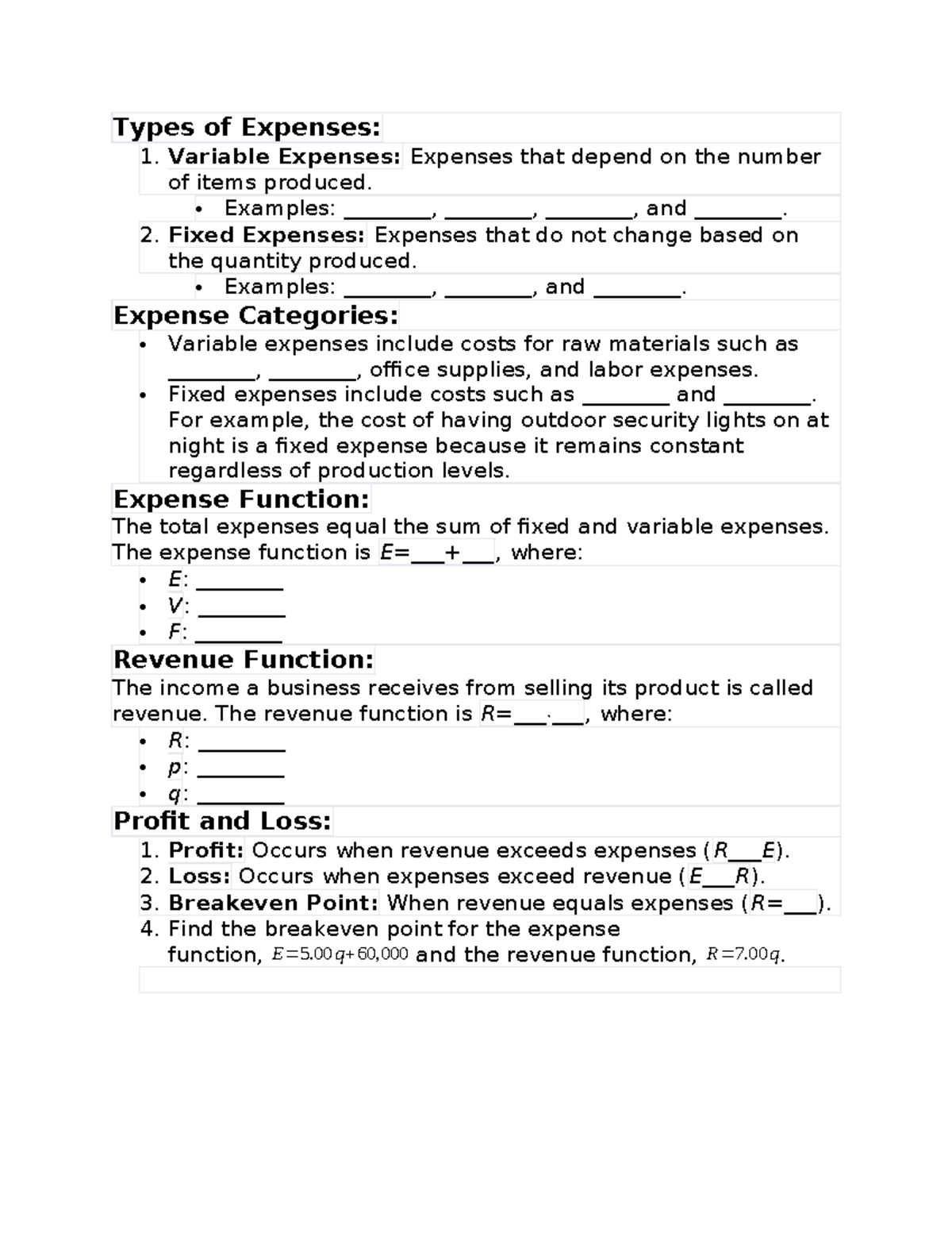 9.4 Guided Notes on Fixed & Variable Expenses for Budgeting - Studocu
