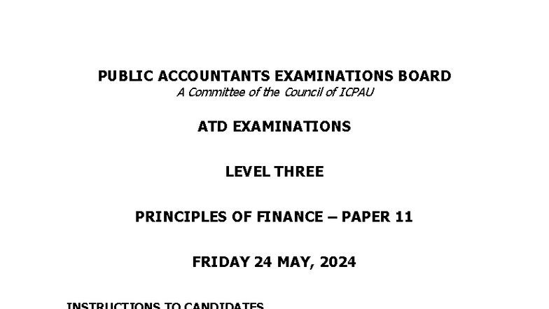 ATD Level 3 Principles of Finance Exam Paper 11 - May 2024 - Studocu