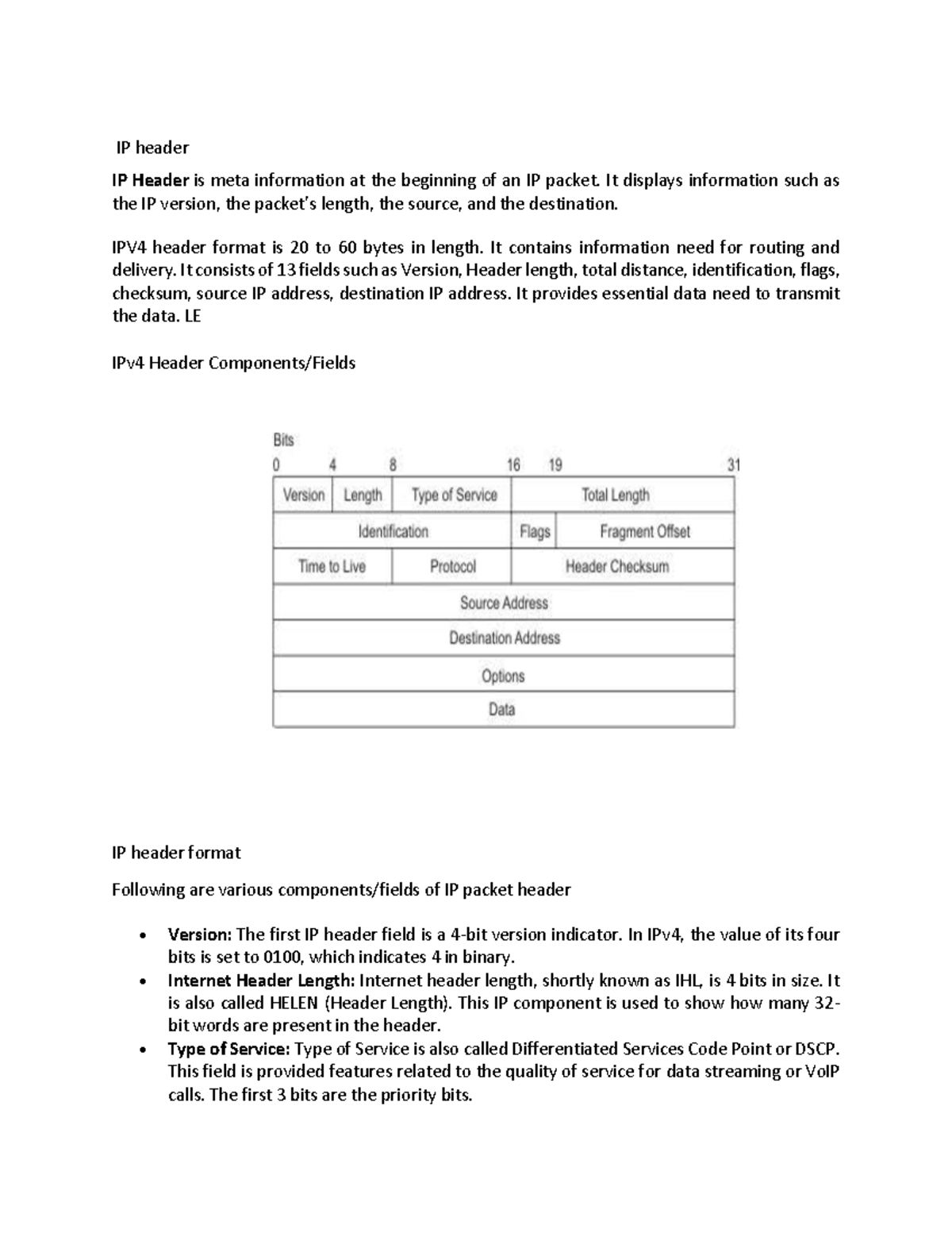 Ip header format - IP header IP Header is meta information at the ...