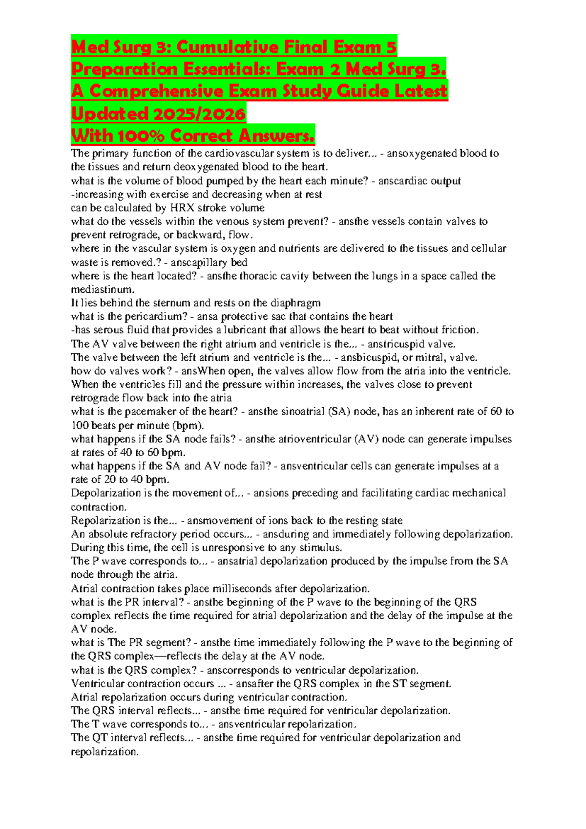 Med Surg 3: Cumulative Final Exam 5 Study Guide with Key Concepts - Studocu