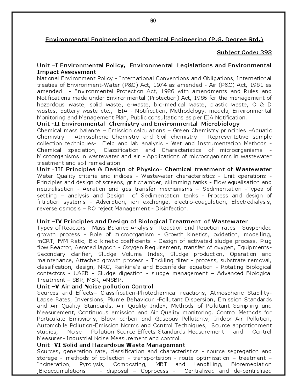 Environmental Engineering Syllabus (PG Degree Std.) - Code 393 - Studocu