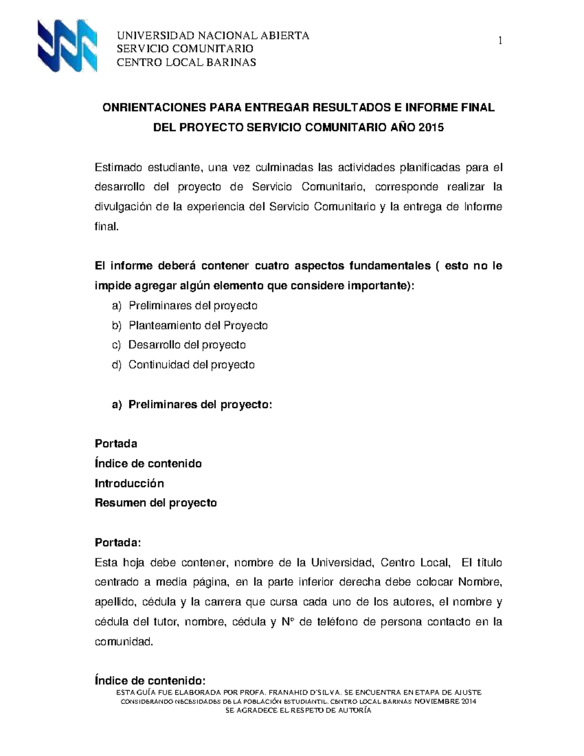 Pautas para Entregar Informe Final del Proyecto SC - 2015 - Studocu