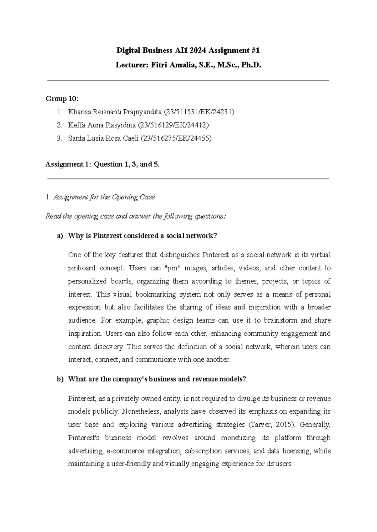Digital Business AI1 2024 Case Study: Group 10 Analysis and Insights ...