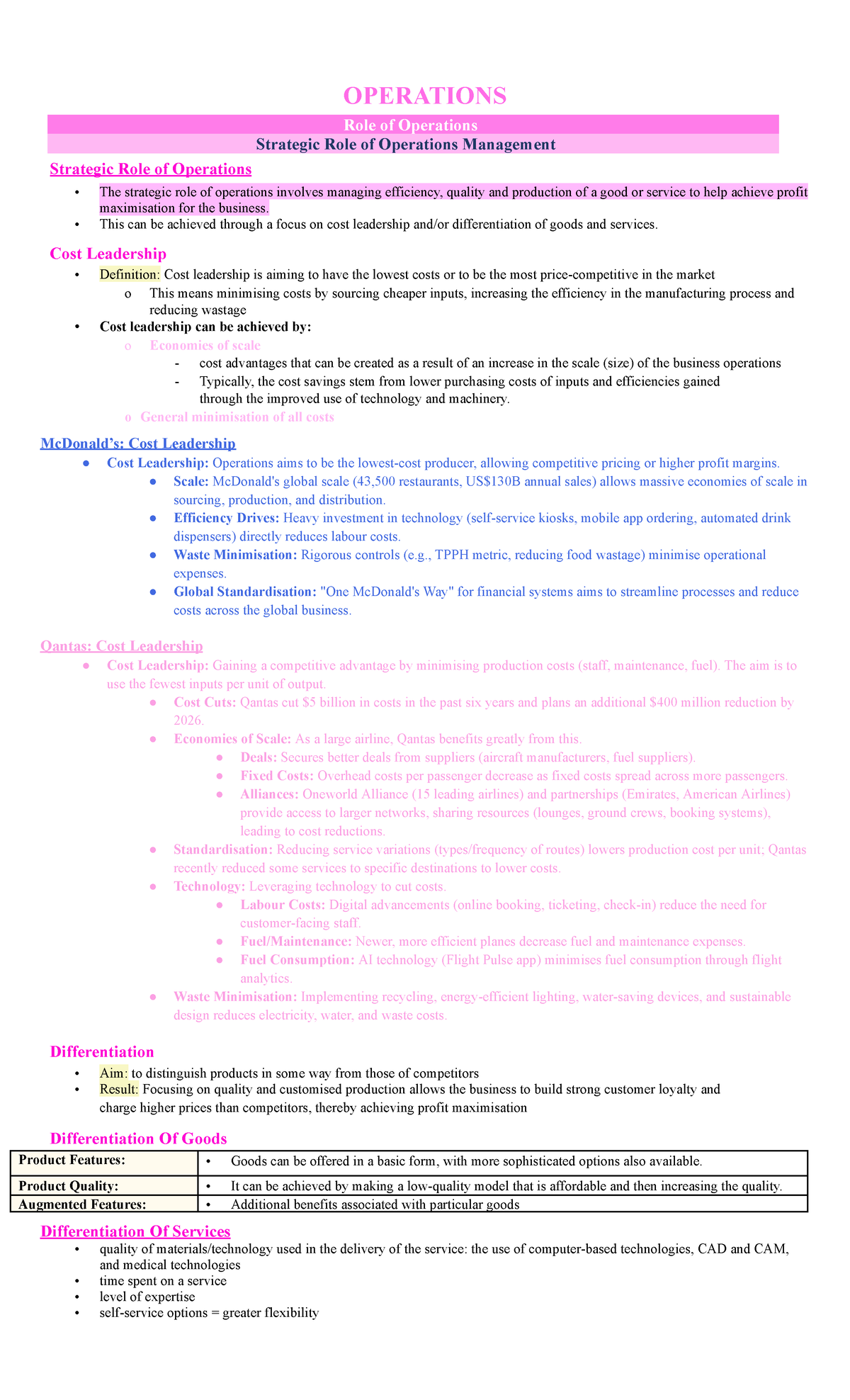 HSC Business Studies Operations: Strategic Role of Operations ...