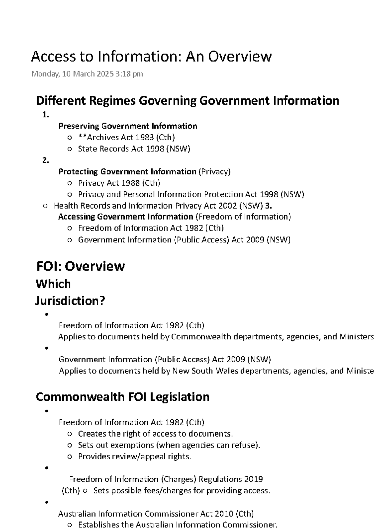 Access to Information: Overview of FOI Legislation and Guidelines - Studocu