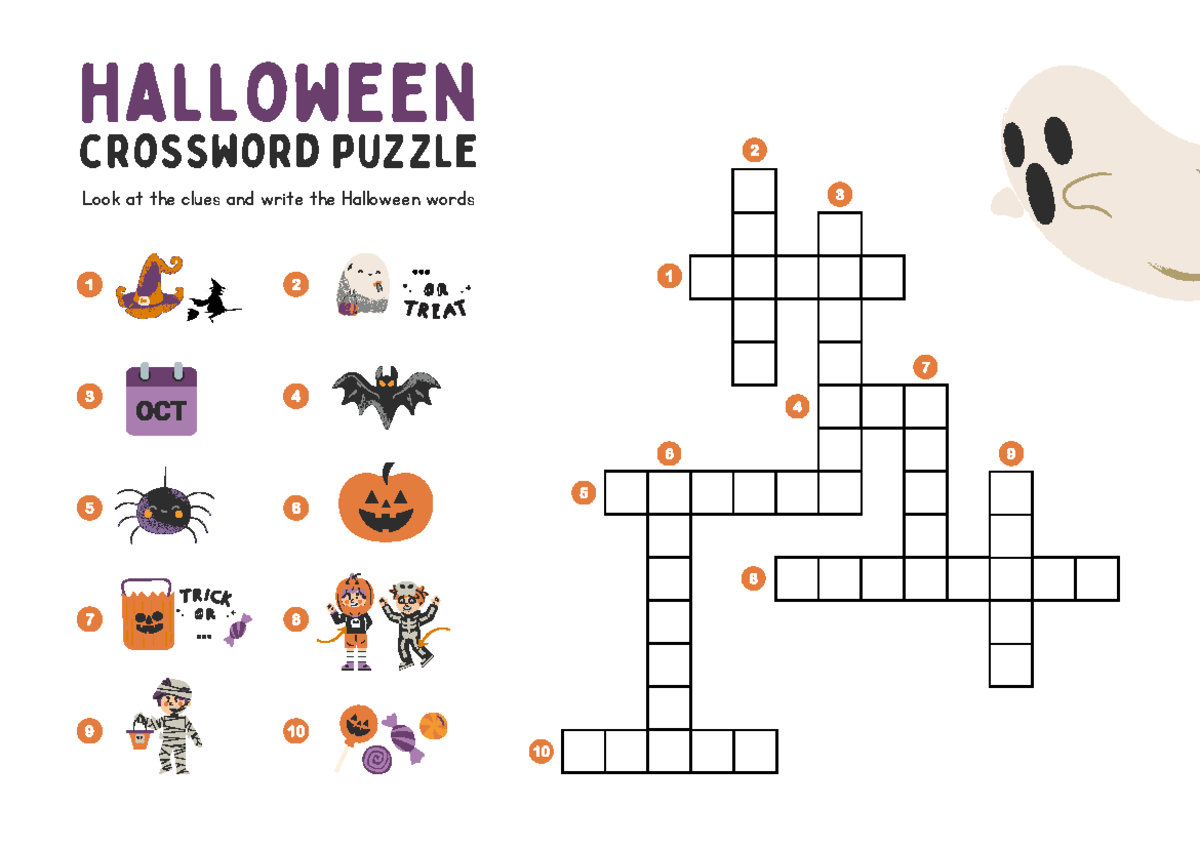Colorful Halloween Crossword Puzzle Worksheet - English - halloween ...