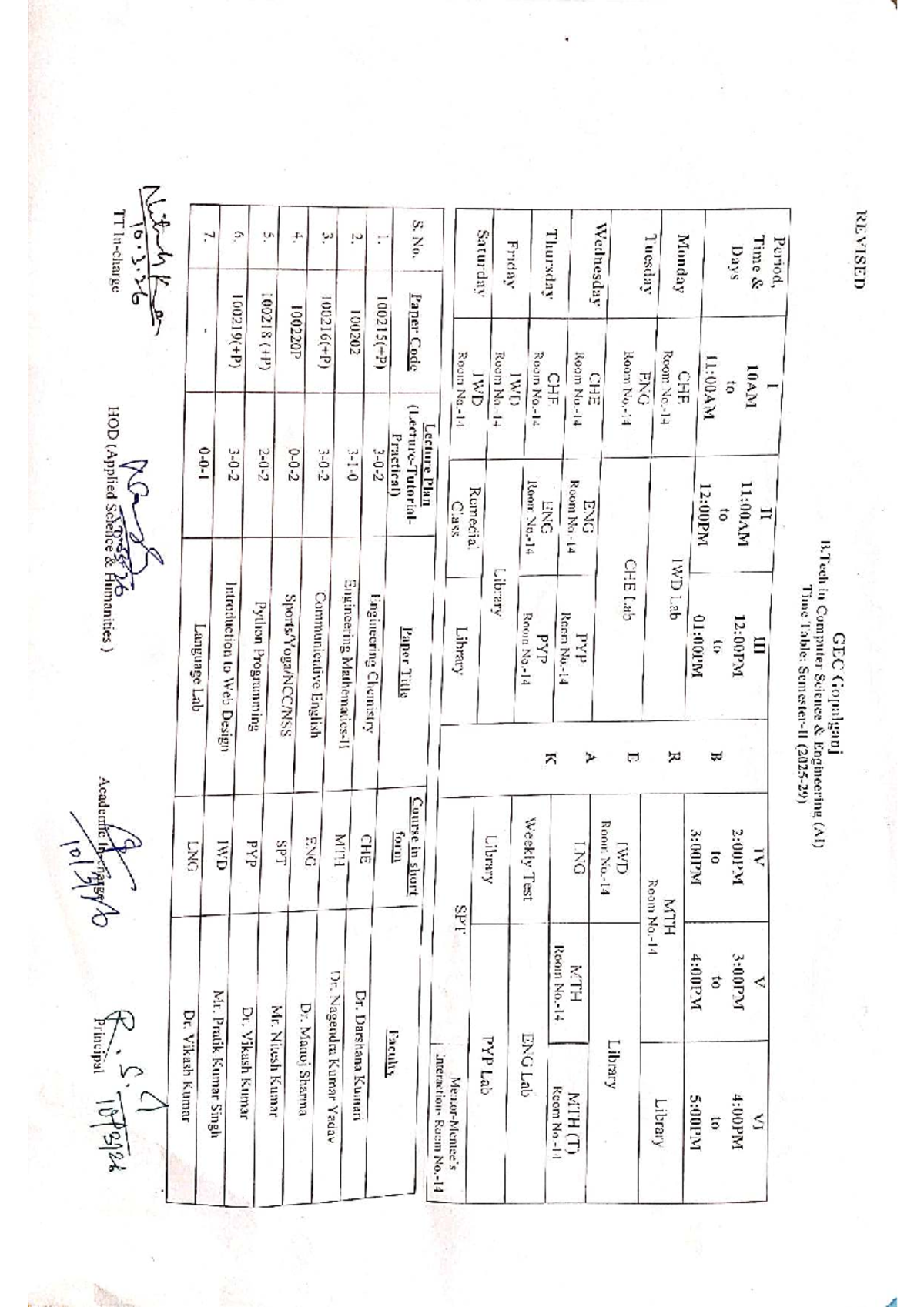 Revised 2nd Sem Time Table (2025-29) for GEC Gopalganj - Studocu